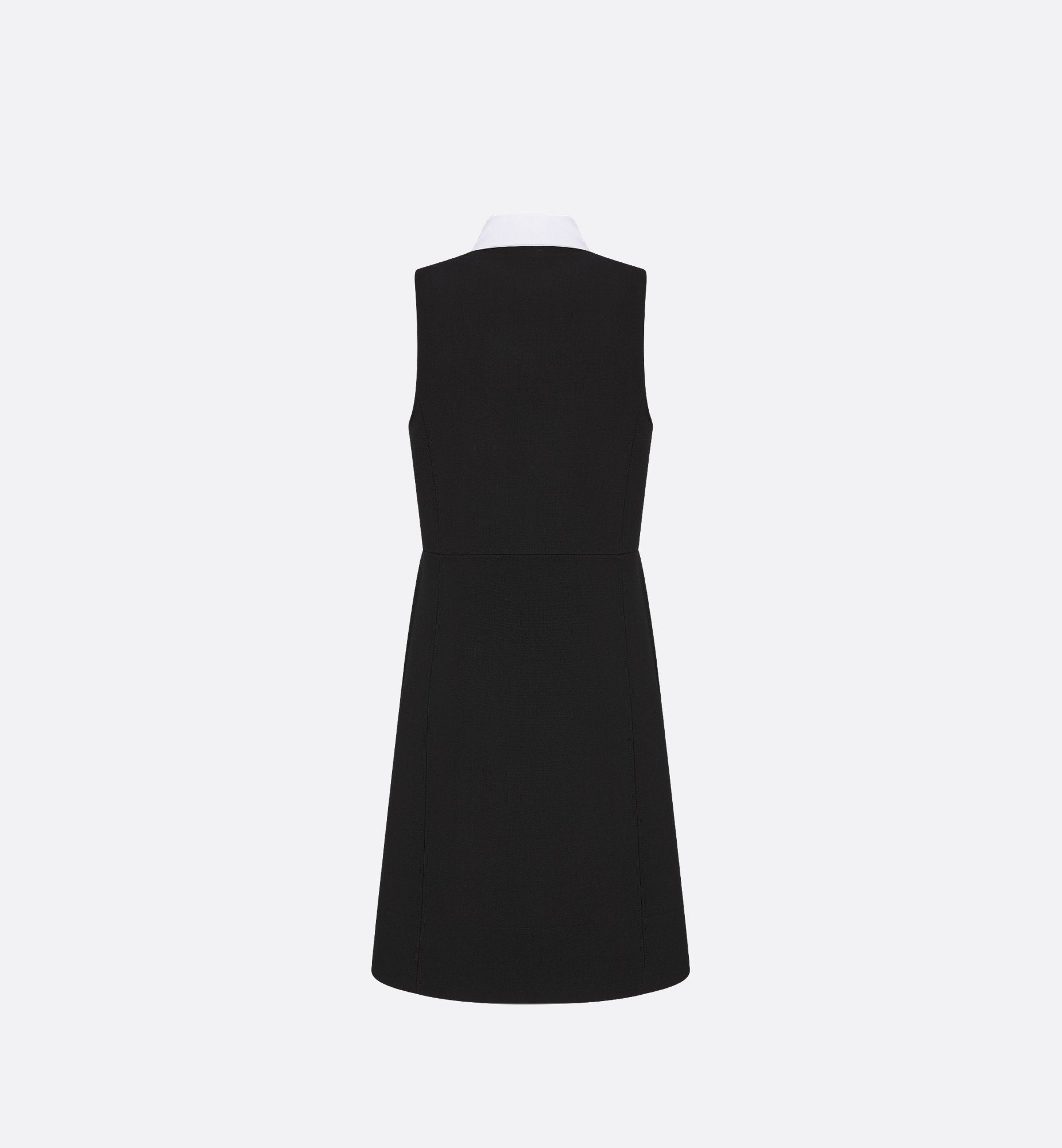 Dress With Spread Collar Black Double-Sided Virgin Wool Crepe And White Cotton Poplin