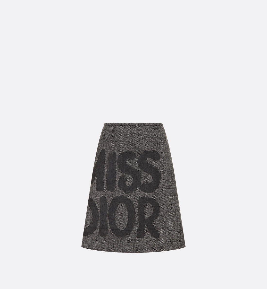 Skirt Gray End On End Virgin Wool With Black Miss Dior Graffiti Motif