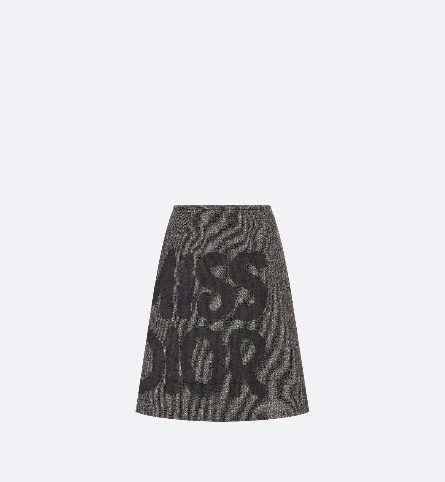 Skirt Gray End-On-End Virgin Wool With Black Miss Dior Graffiti Motif