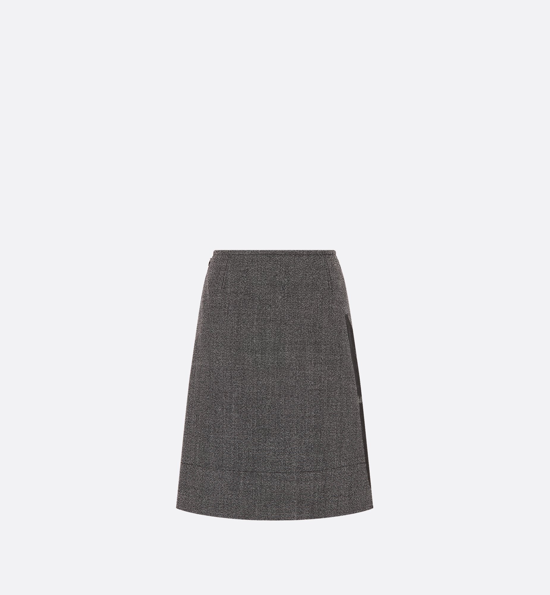 Skirt Gray End-On-End Virgin Wool With Black Miss Dior Graffiti Motif