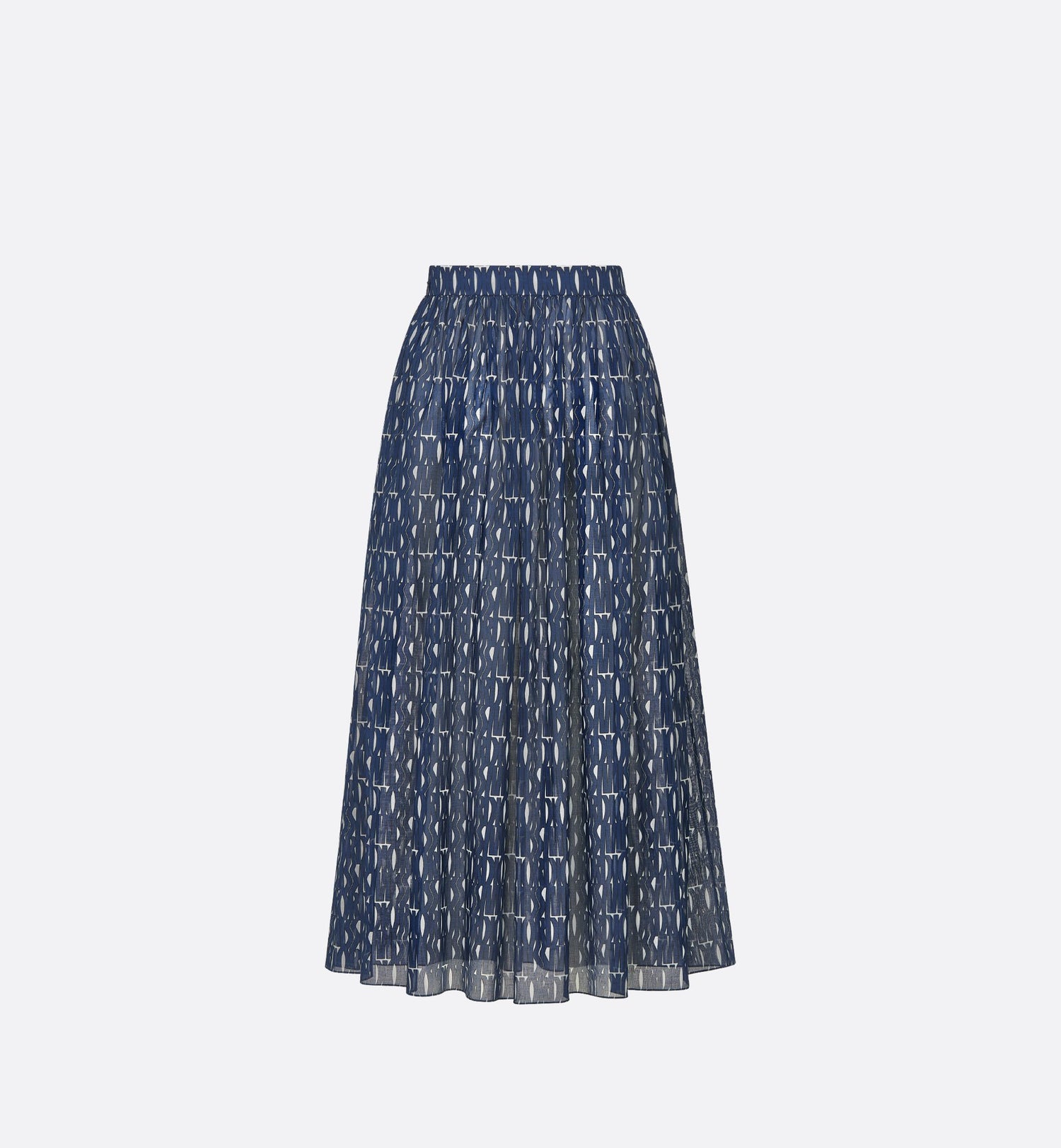 Pleated Mid Length Skirt White Cotton Muslin With Navy Blue Miss Dior Allover Motif