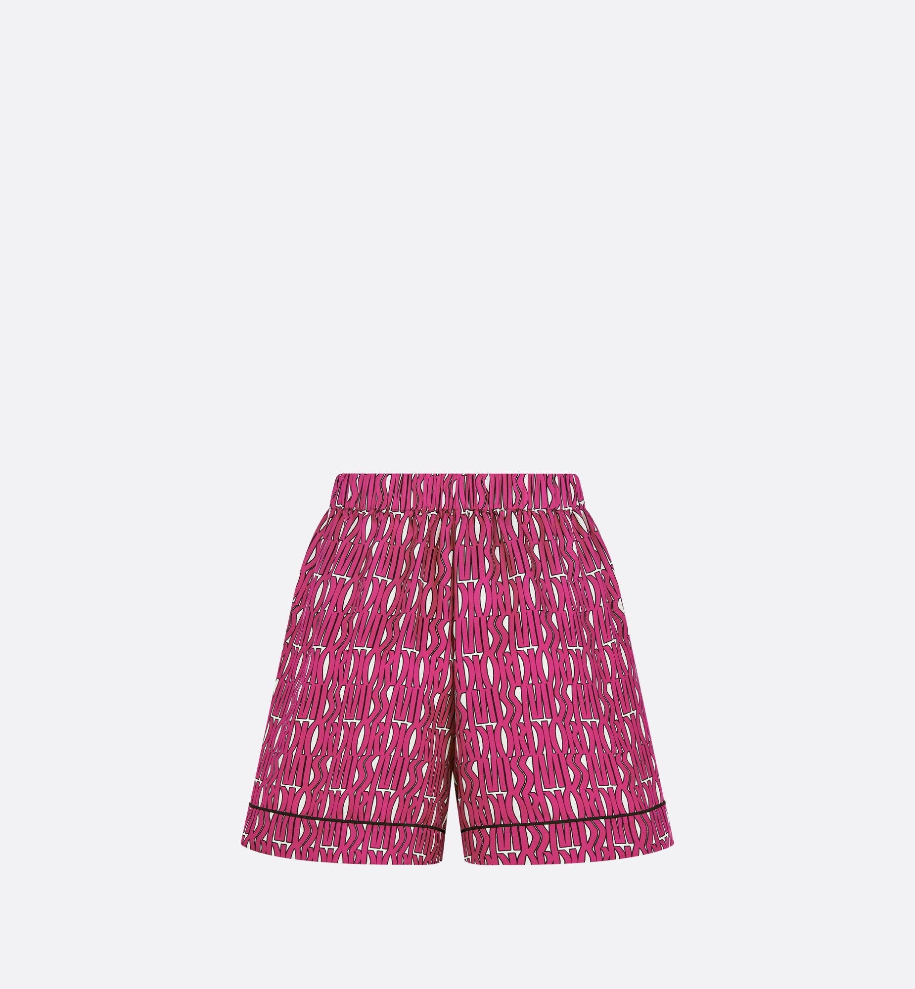 Shorts White Silk Twill With Fuchsia Miss Dior Allover Motif