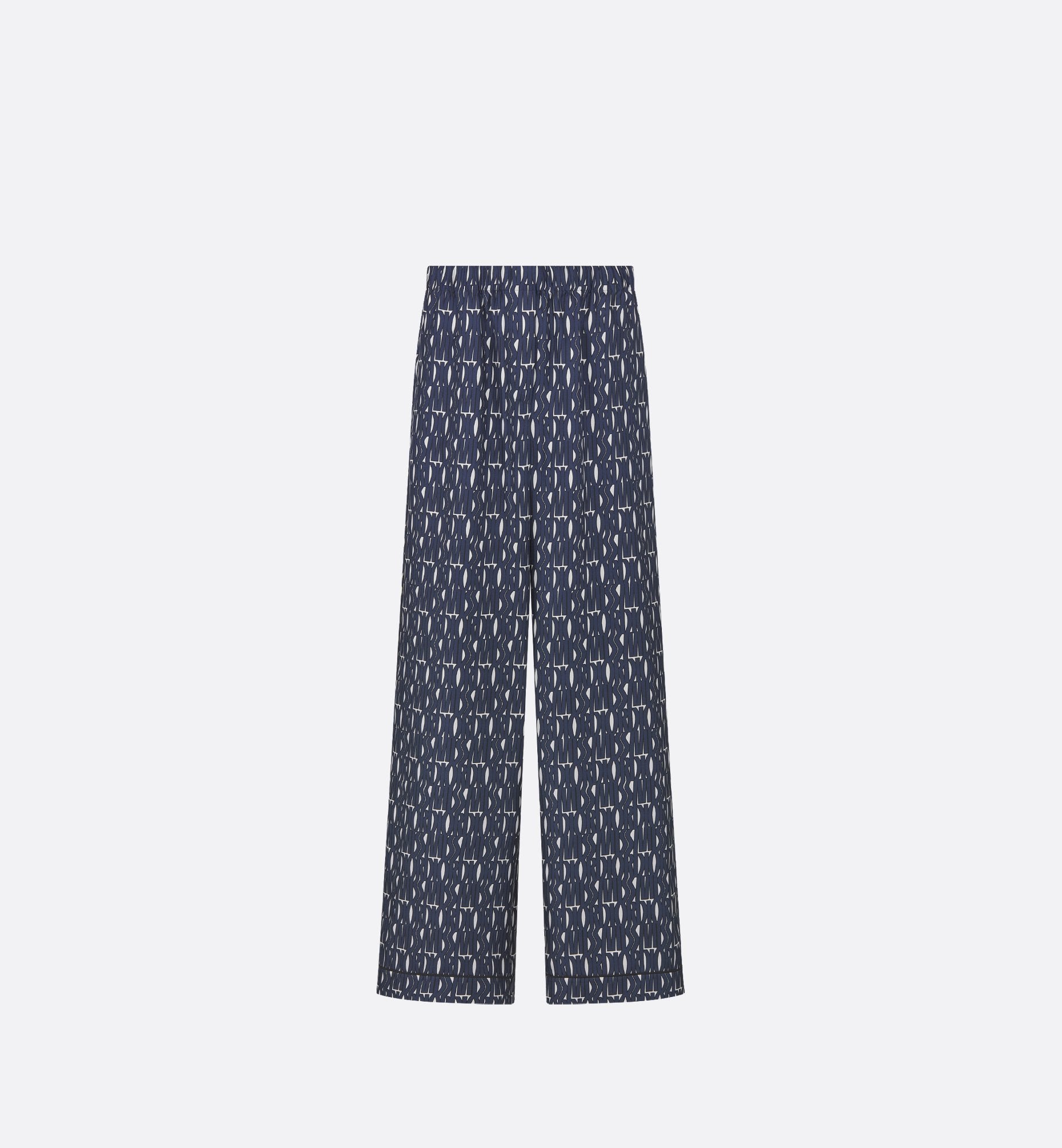 Pants White Silk Twill With Navy Blue Miss Dior Allover Motif