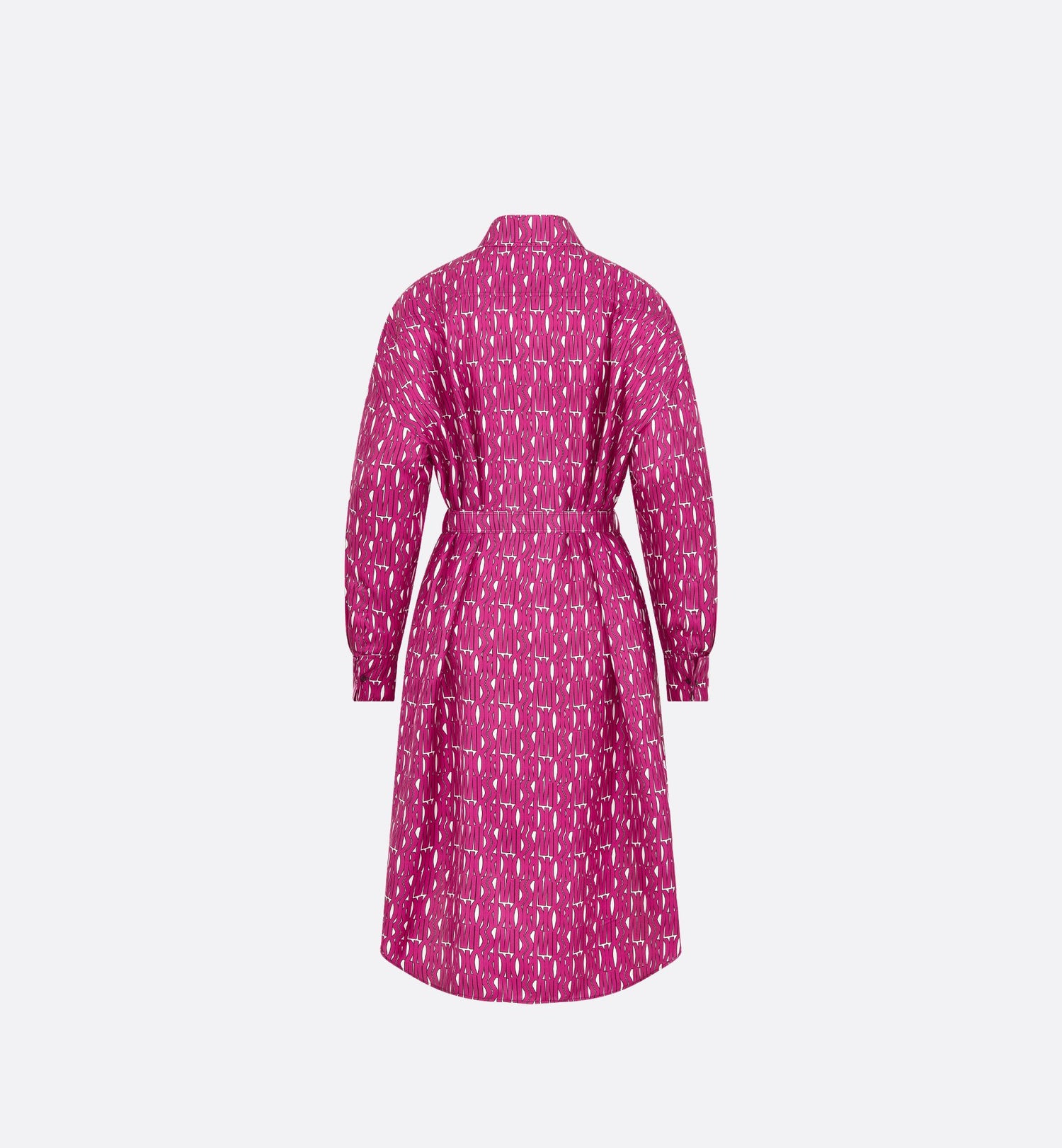 Belted Shirtdress White Silk Twill With Fuchsia Miss Dior Allover Motif