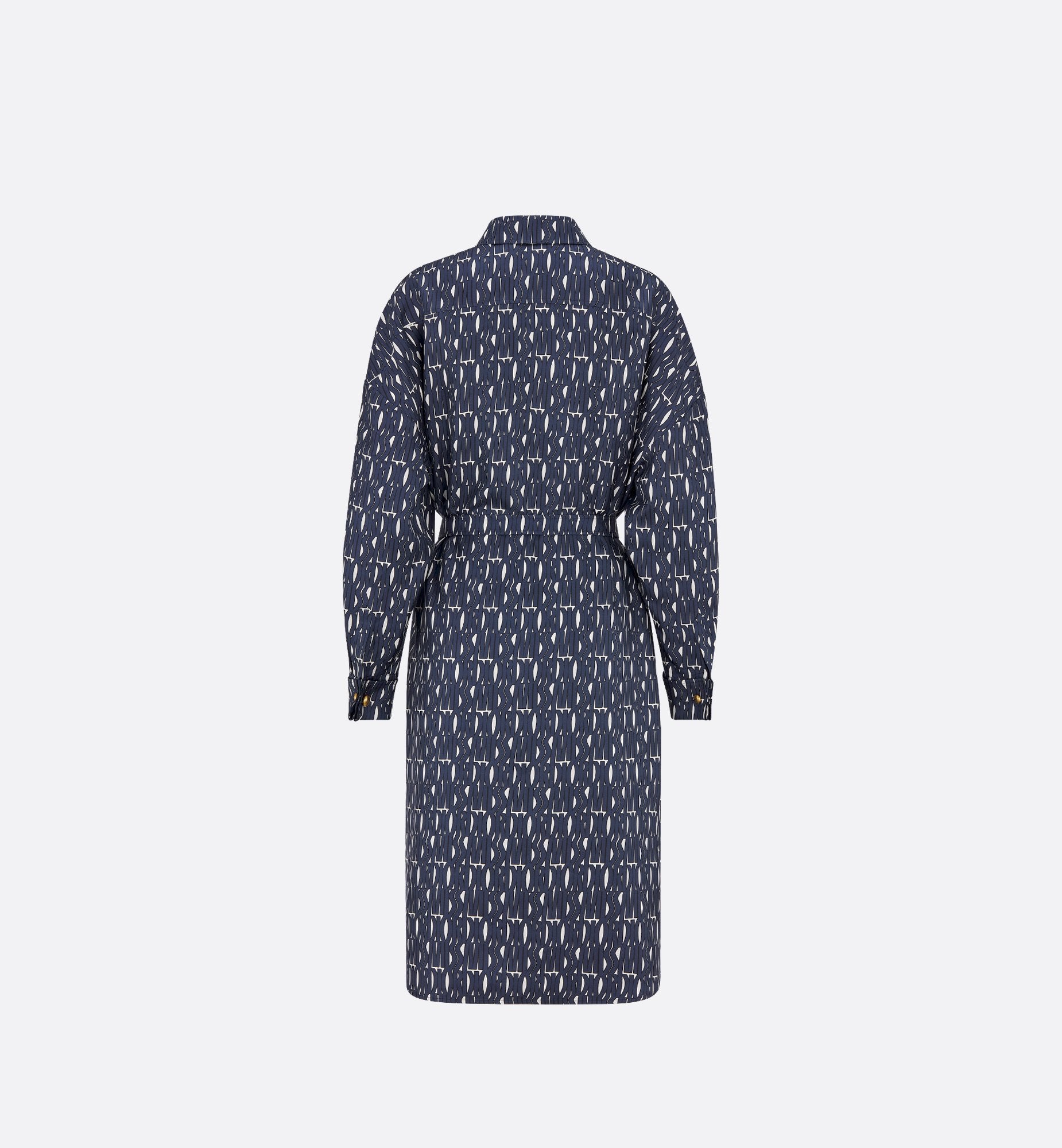 Belted Shirtdress White Silk Twill With Navy Blue Miss Dior Allover Motif