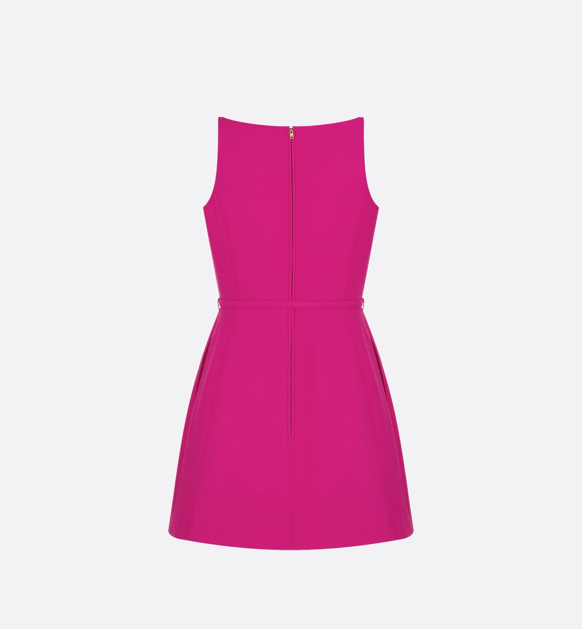 Belted Flared Dress Fuchsia Wool And Silk