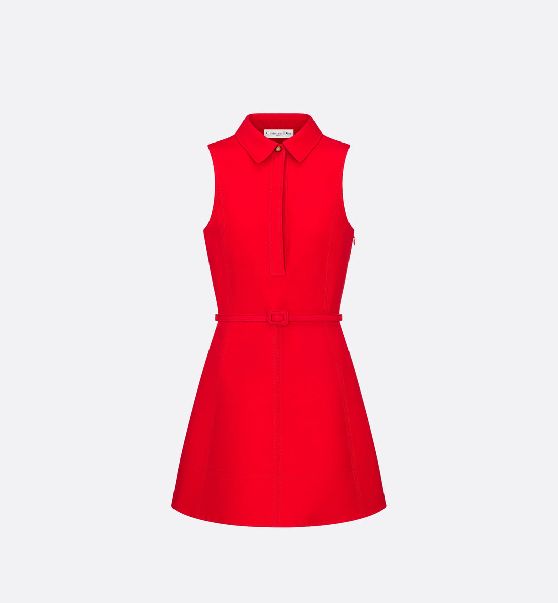 Short Belted Dress Red Wool And Silk