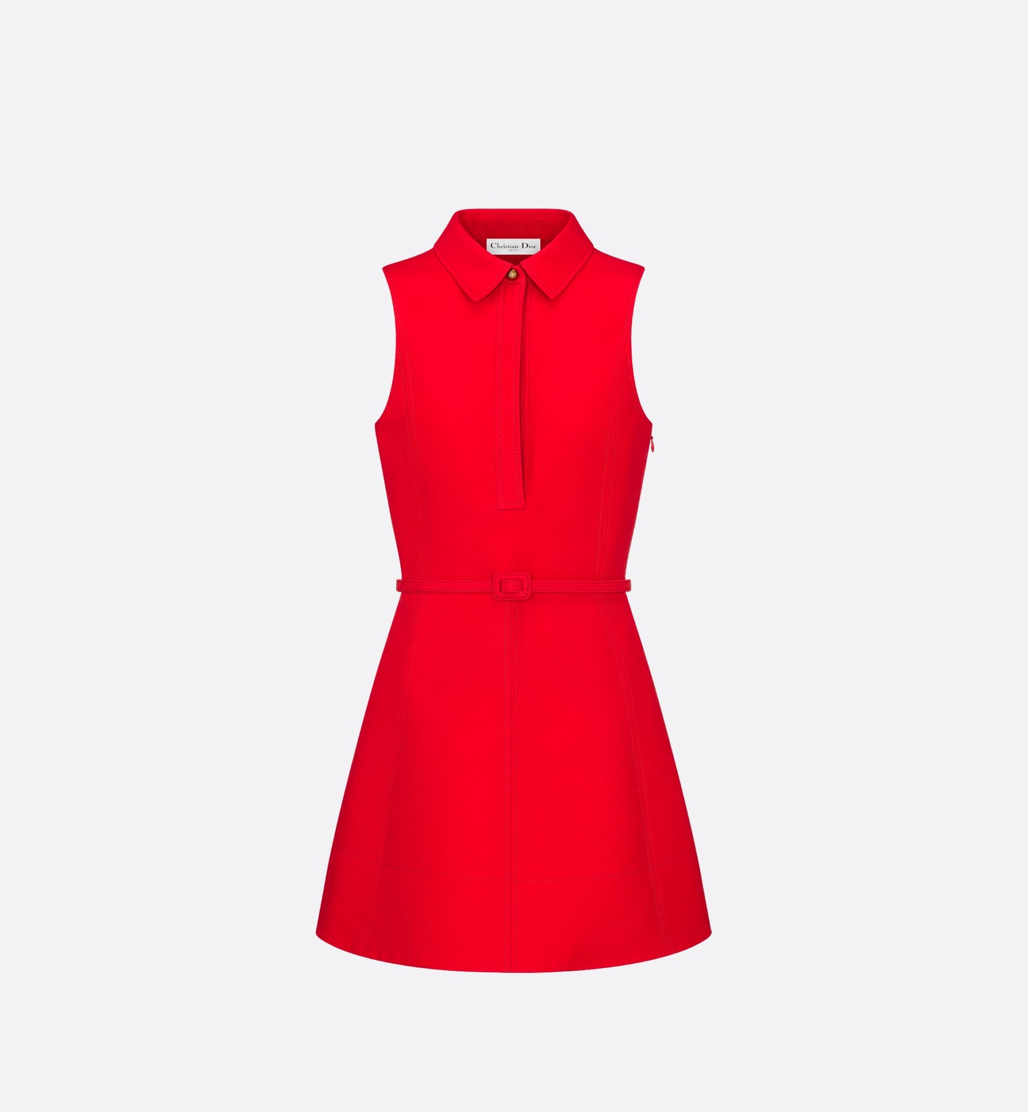 Short Belted Dress Red Wool And Silk