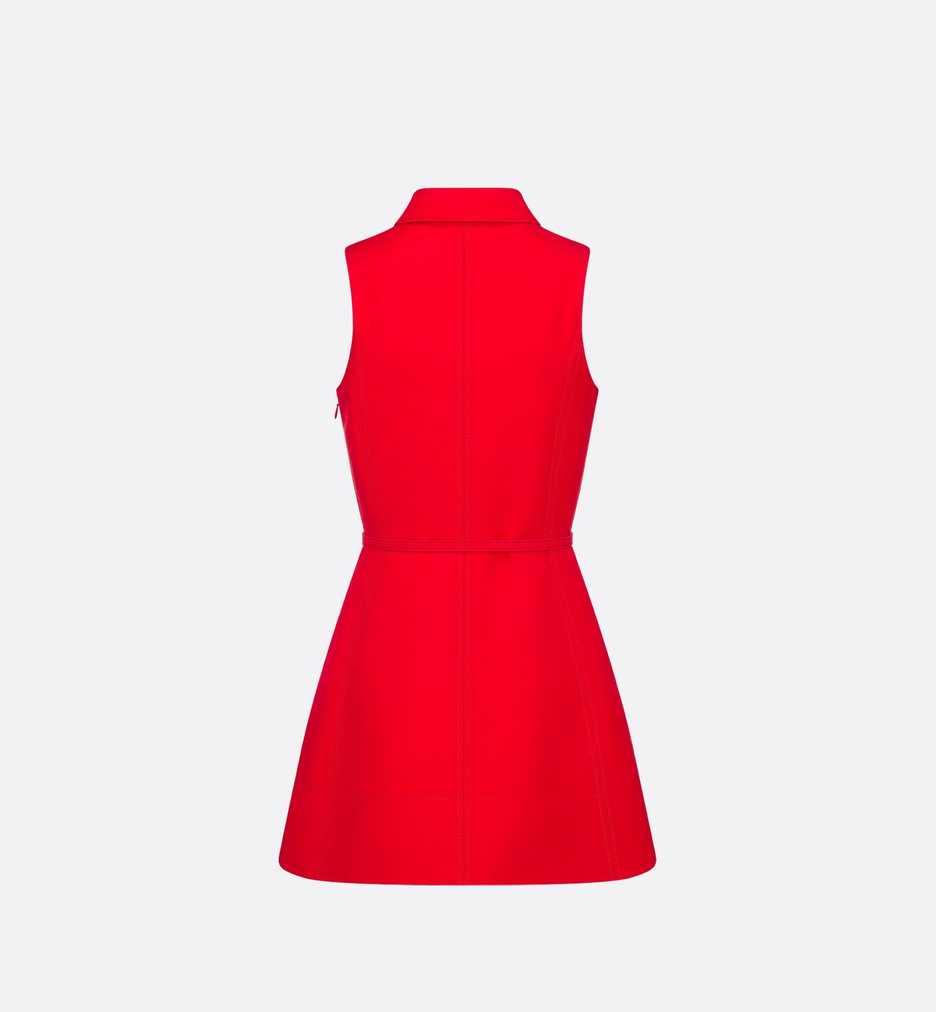 Short Belted Dress Red Wool And Silk