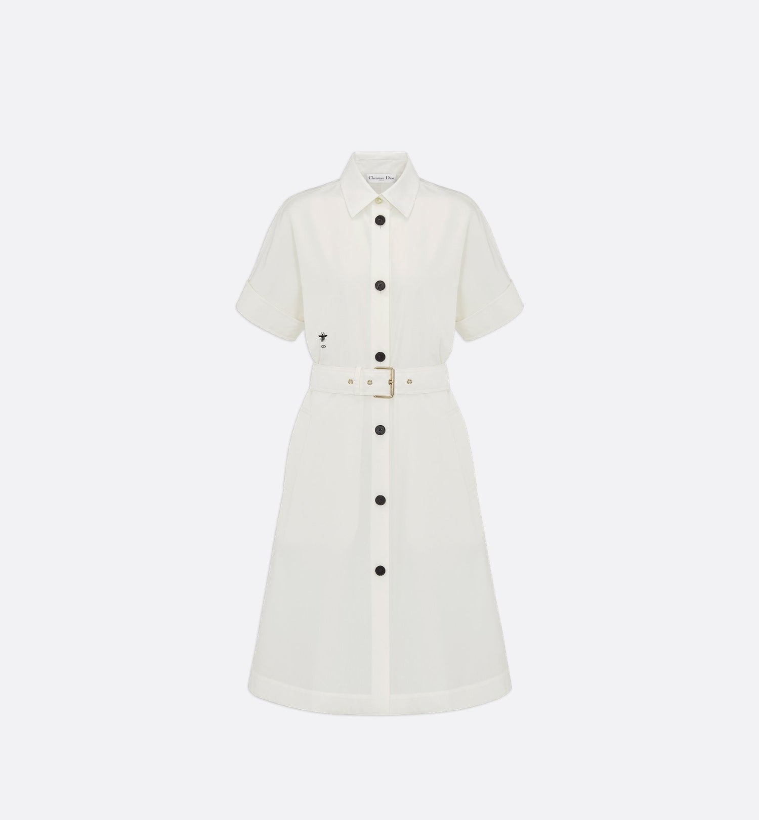 Belted Shirtdress Ecru Cotton And Silk Poplin