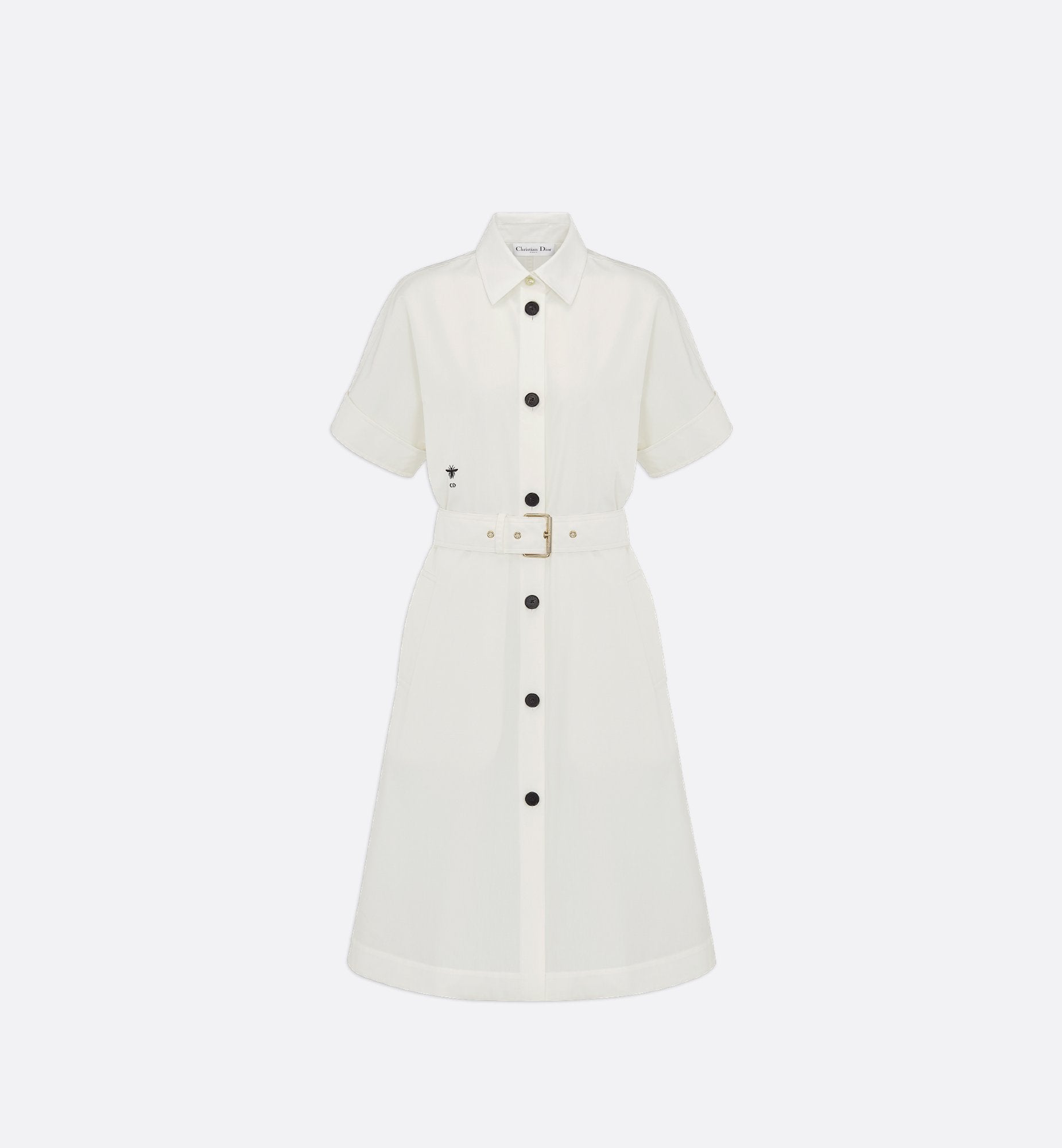 Belted Shirtdress Ecru Cotton And Silk Poplin