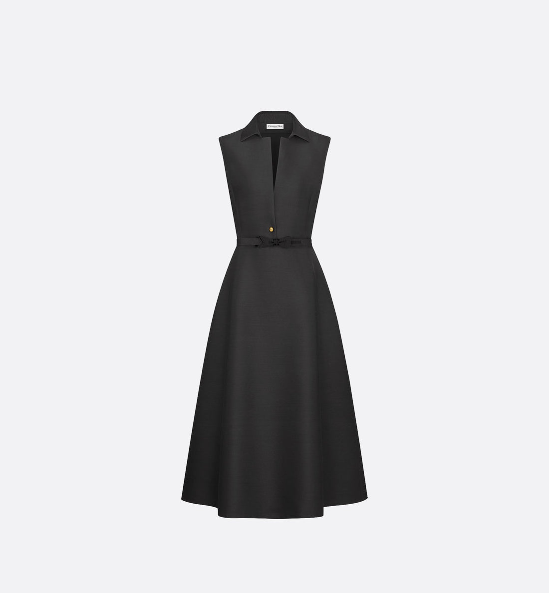 Belted Mid Length Dress Black Wool And Silk Shantung