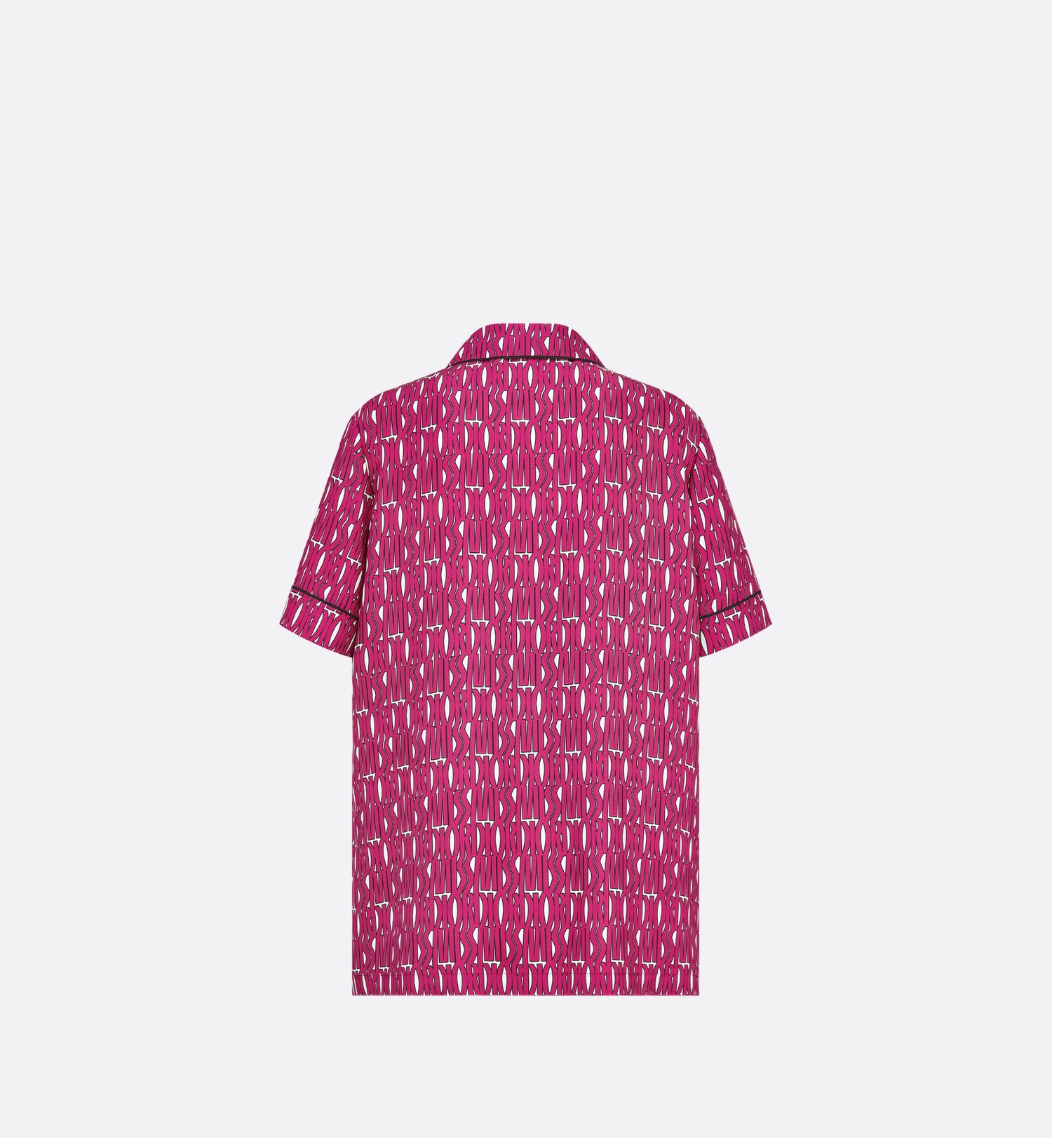 Short-Sleeved Shirt White Silk Twill With Fuchsia Miss Dior Allover Motif