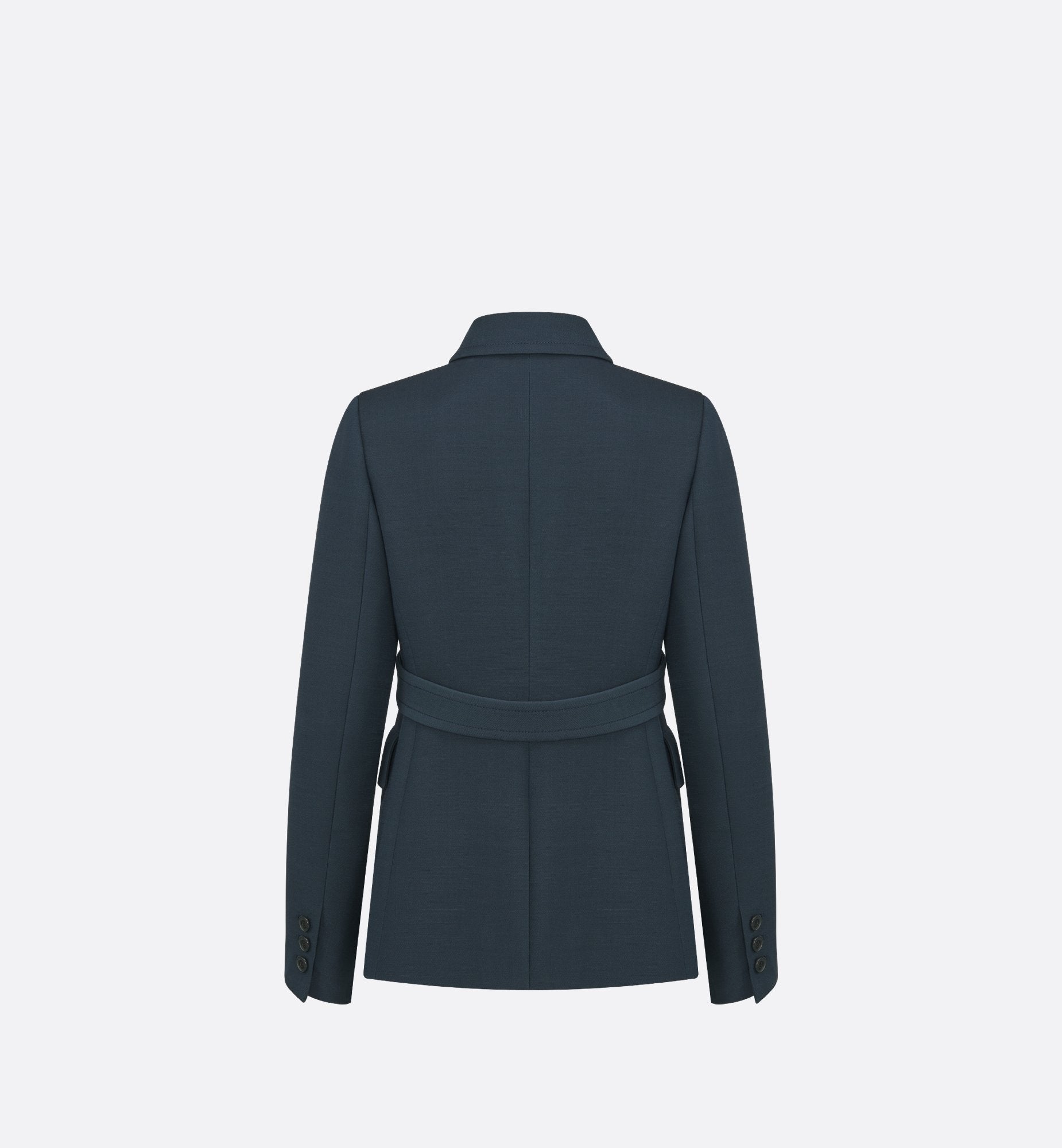 Fitted Jacket Navy Blue Wool And Silk