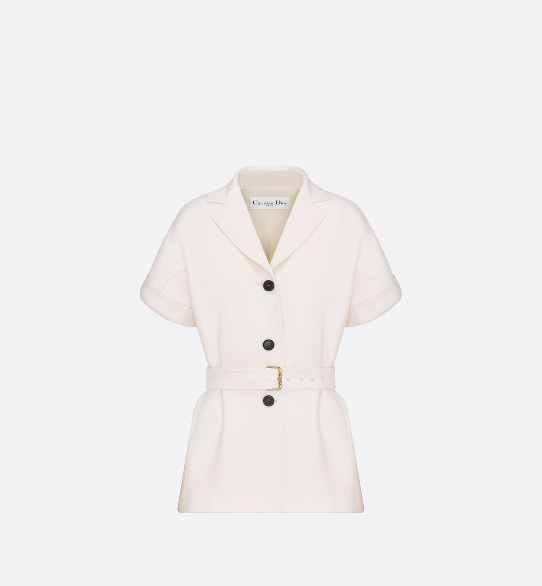 Short Sleeved Belted Jacket White Wool And Silk