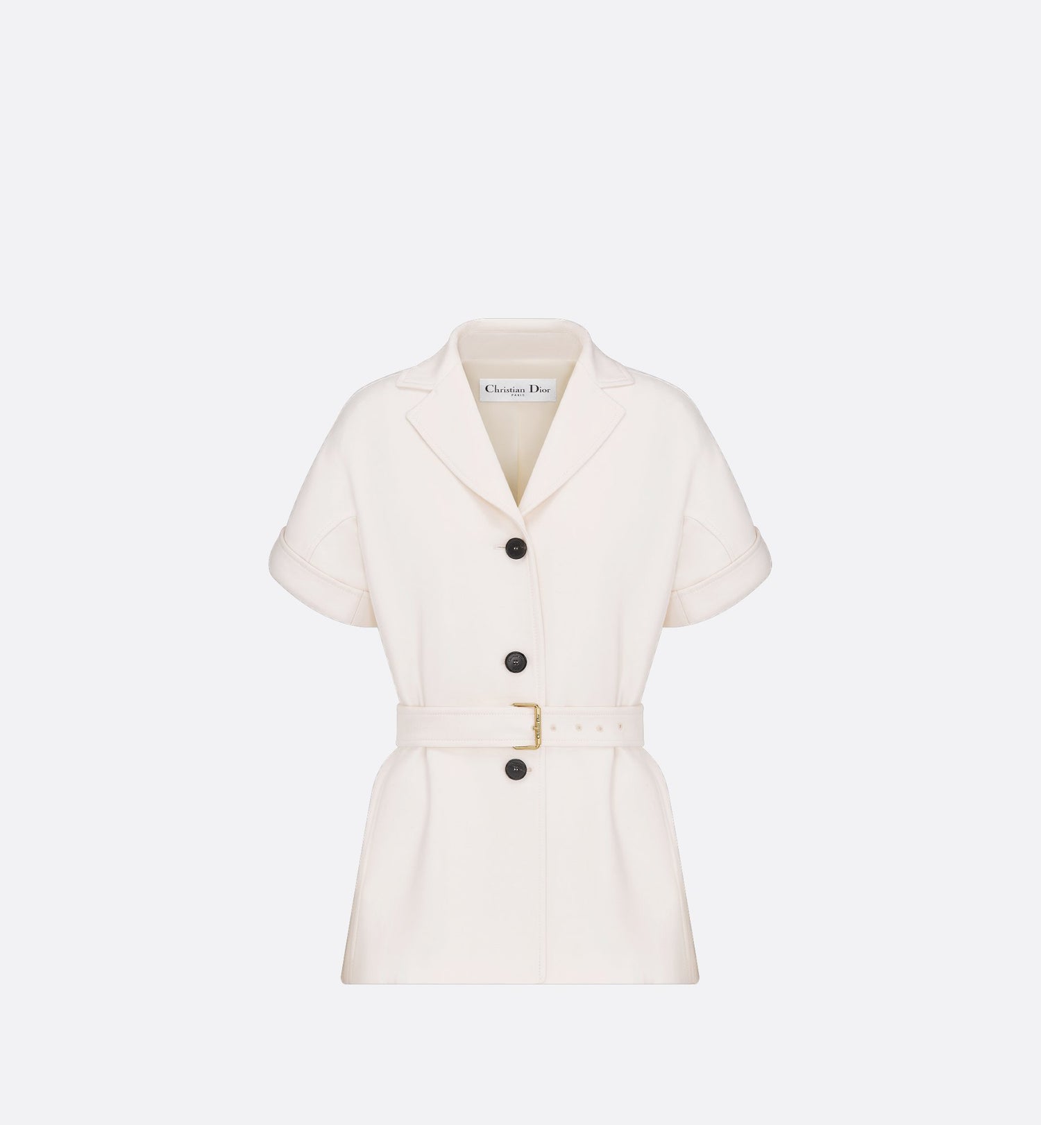 Short-Sleeved Belted Jacket White Wool And Silk