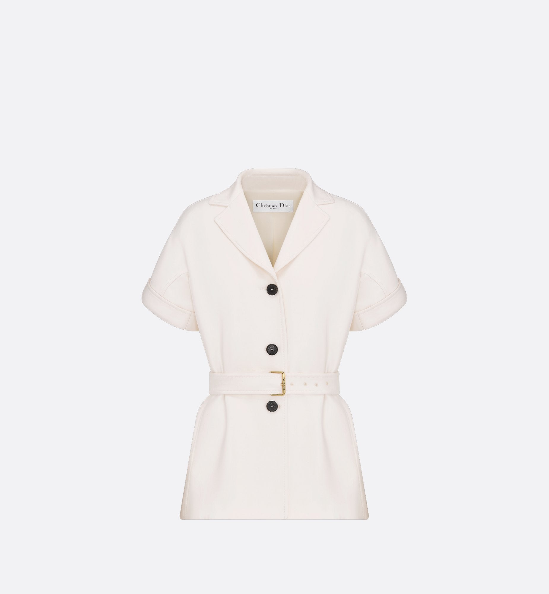 Short-Sleeved Belted Jacket White Wool And Silk