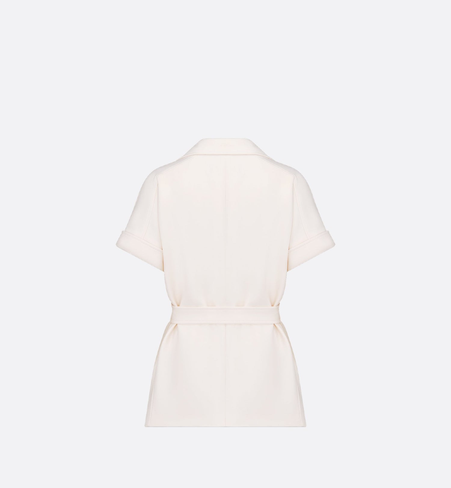 Short Sleeved Belted Jacket White Wool And Silk