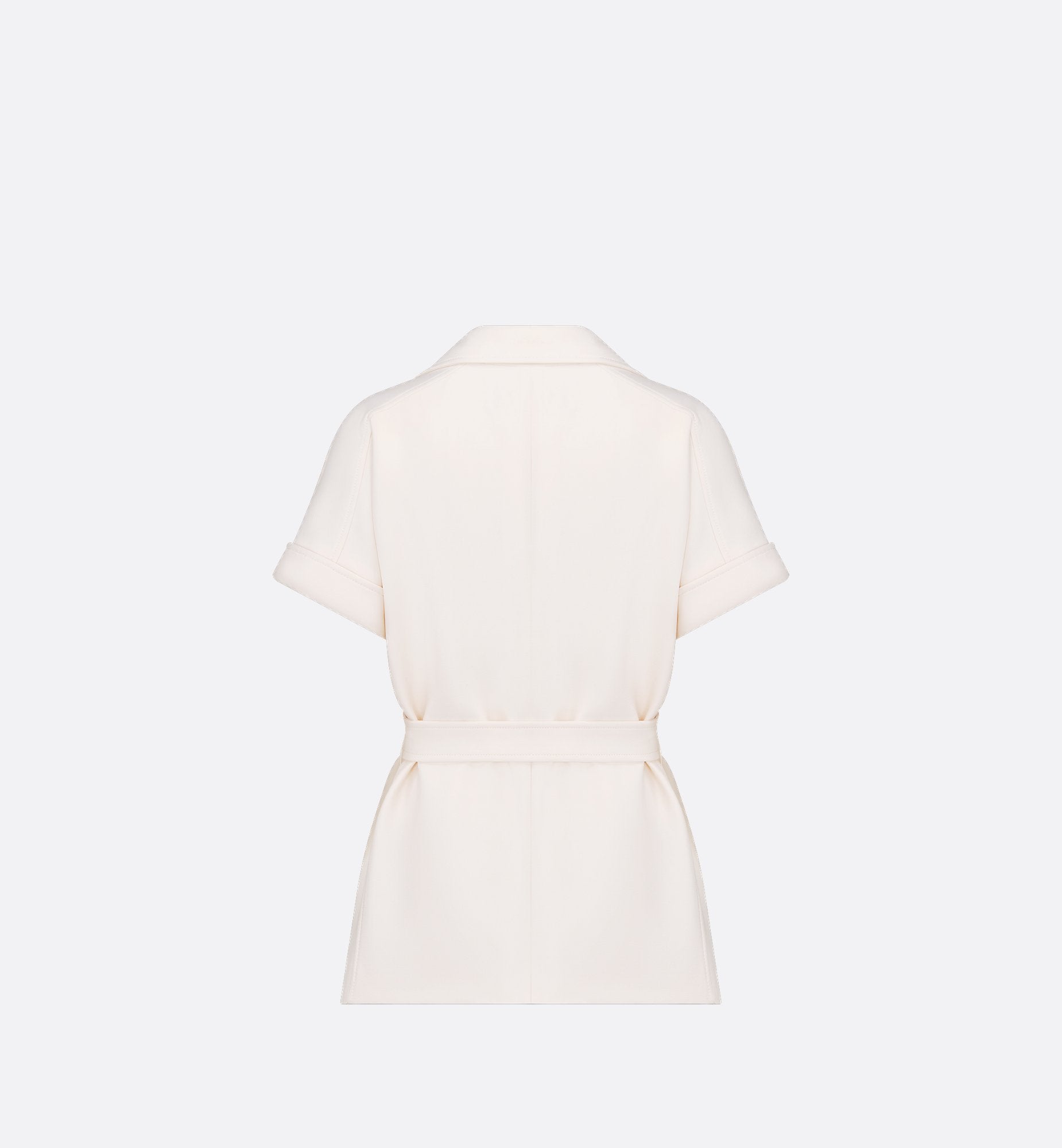 Short-Sleeved Belted Jacket White Wool And Silk