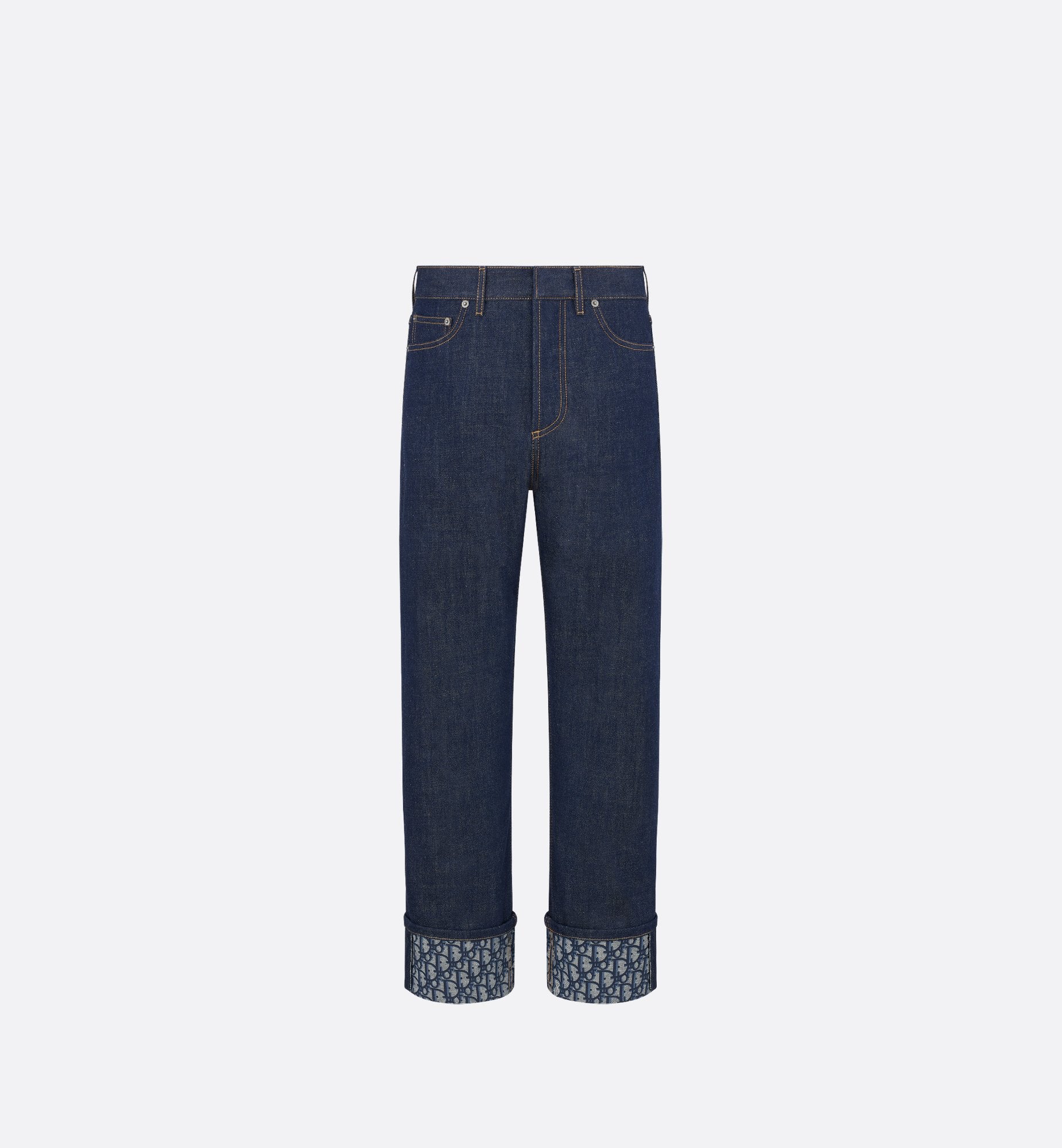 Boyfriend Jeans Blue Raw Cotton Denim With Dior Oblique Interior