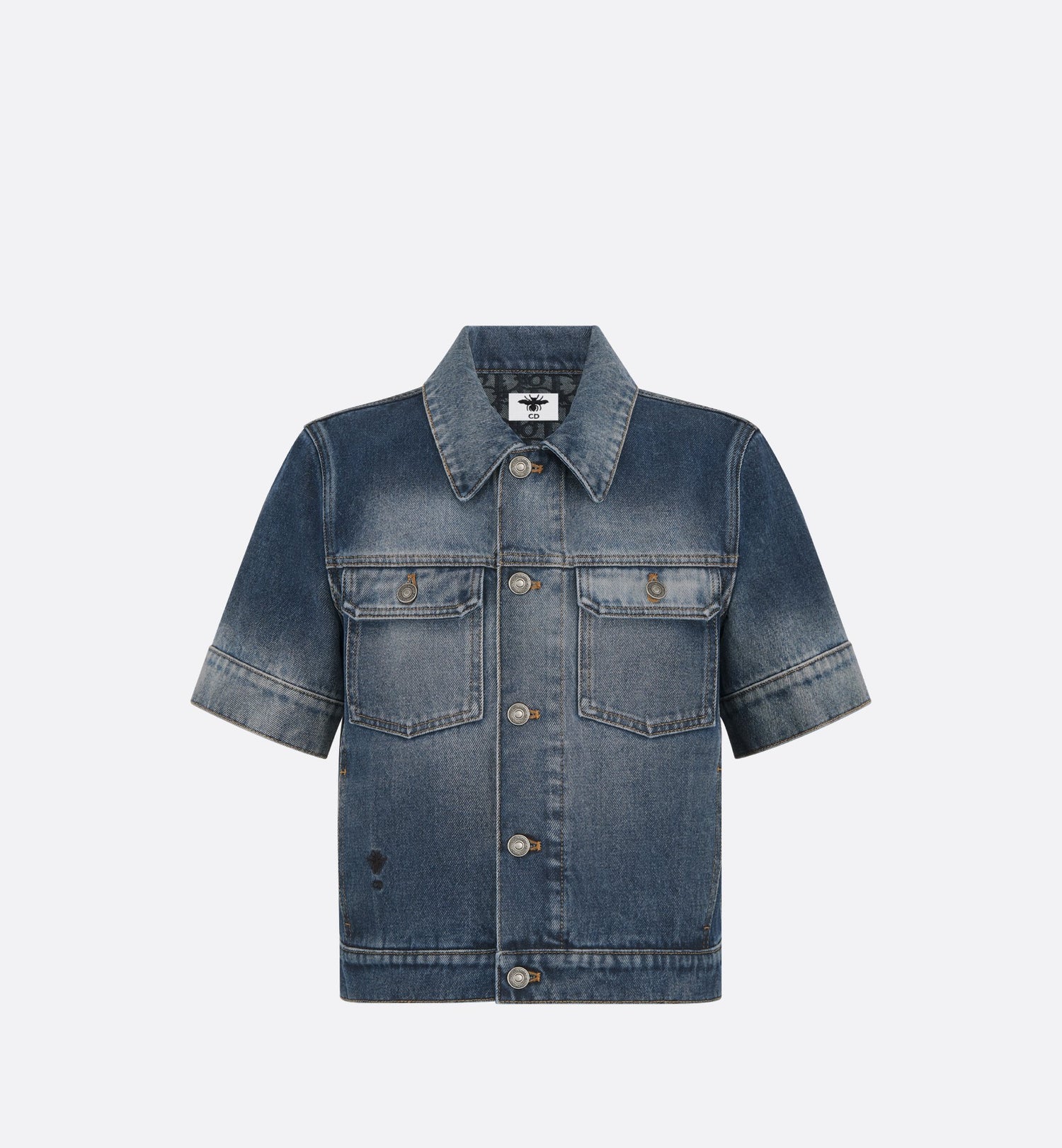 Cropped Jacket Blue Stonewashed Cotton Denim With Dior Oblique Interior