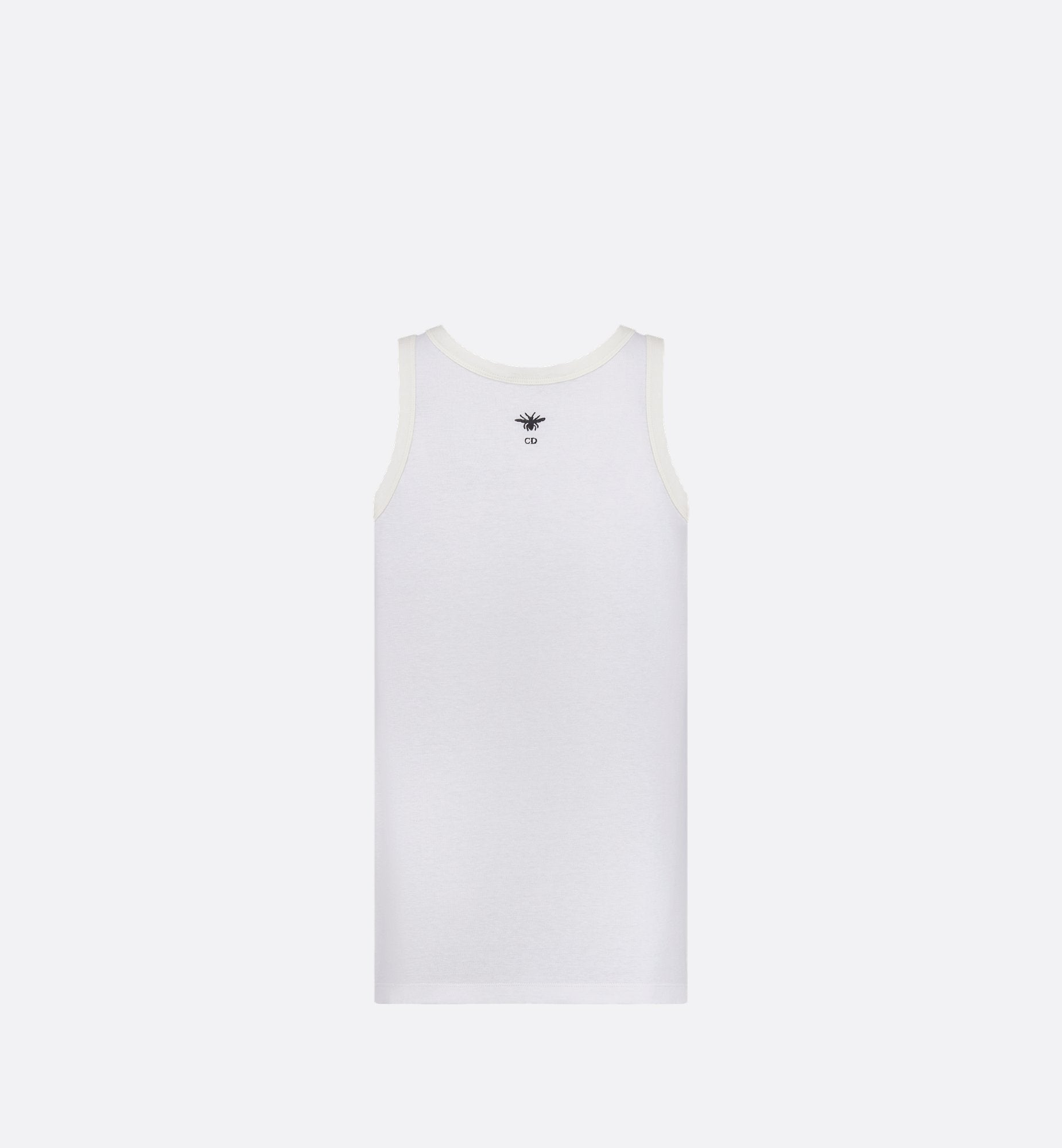 Dioramour Embroidered Tank Top White Cotton And Linen Jersey With Black And Red Je Vous Adore Motif