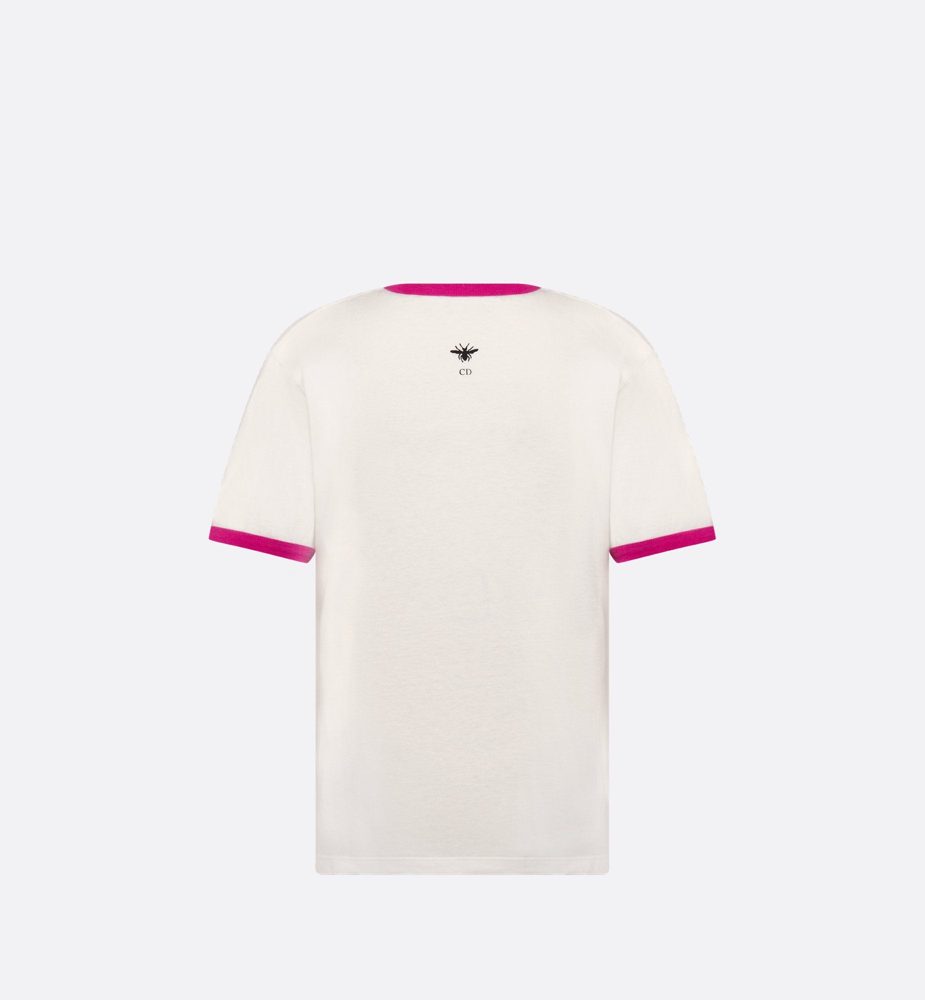 T-Shirt White Cotton And Linen Jersey With Fuchsia Miss Dior Graffiti Motif