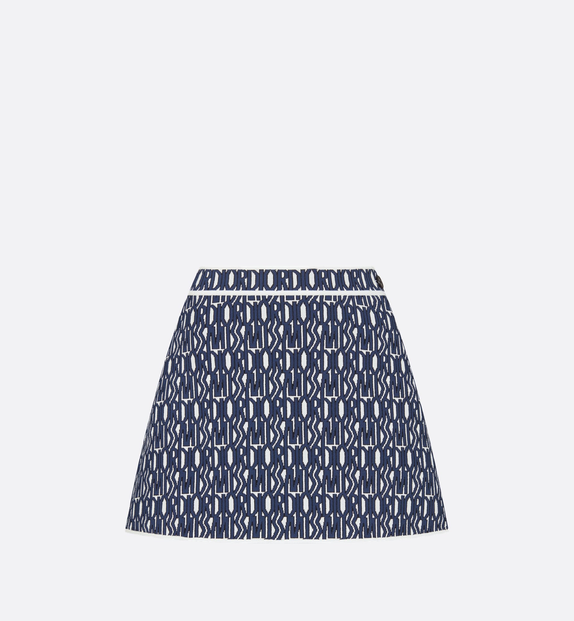 Flared Miniskirt White Technical Knit With Navy Blue Miss Dior Allover Motif