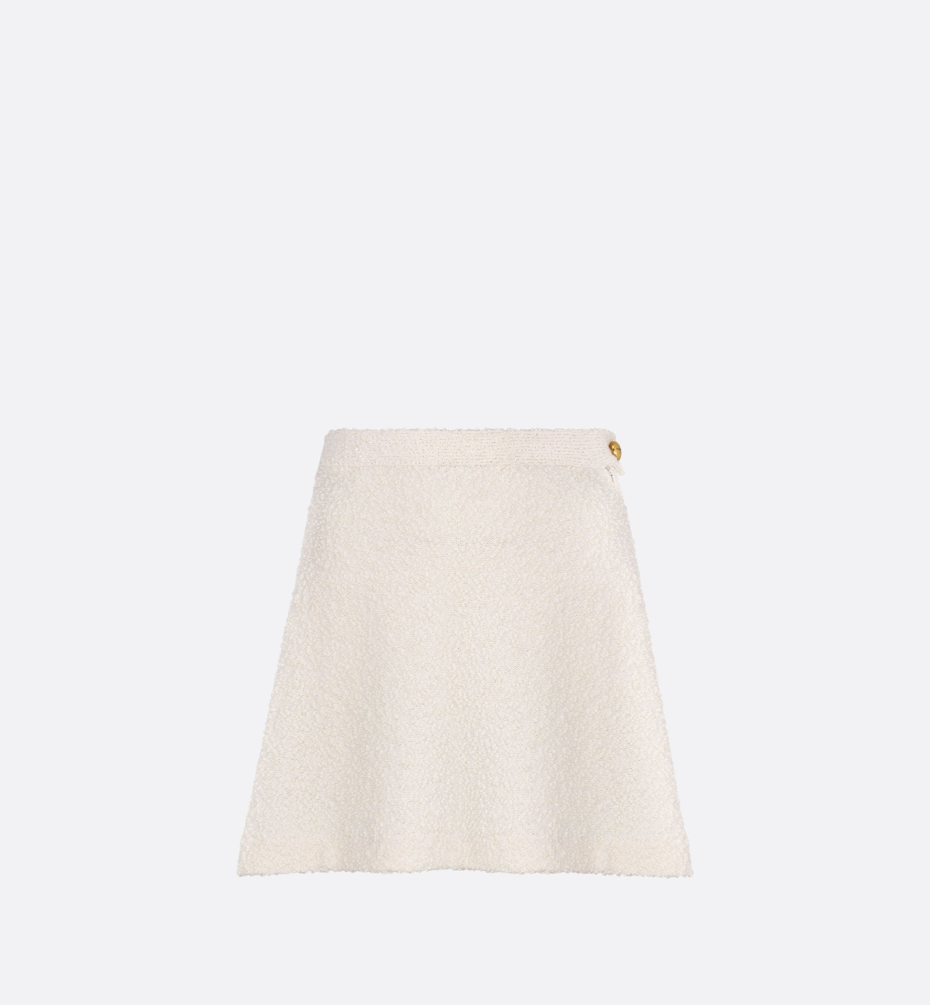 Flared Miniskirt Ecru Cotton- And Wool-Blend Knit