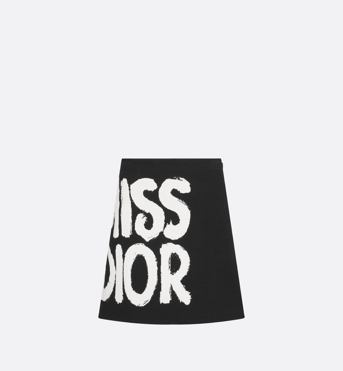 Flared Miniskirt Black Technical Knit With White Miss Dior Graffiti Motif