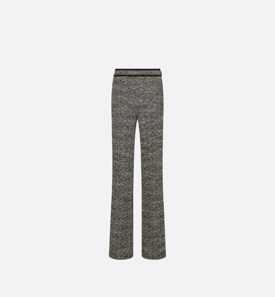 Flared Pants Black Wool-Blend Heathered Textured Knit