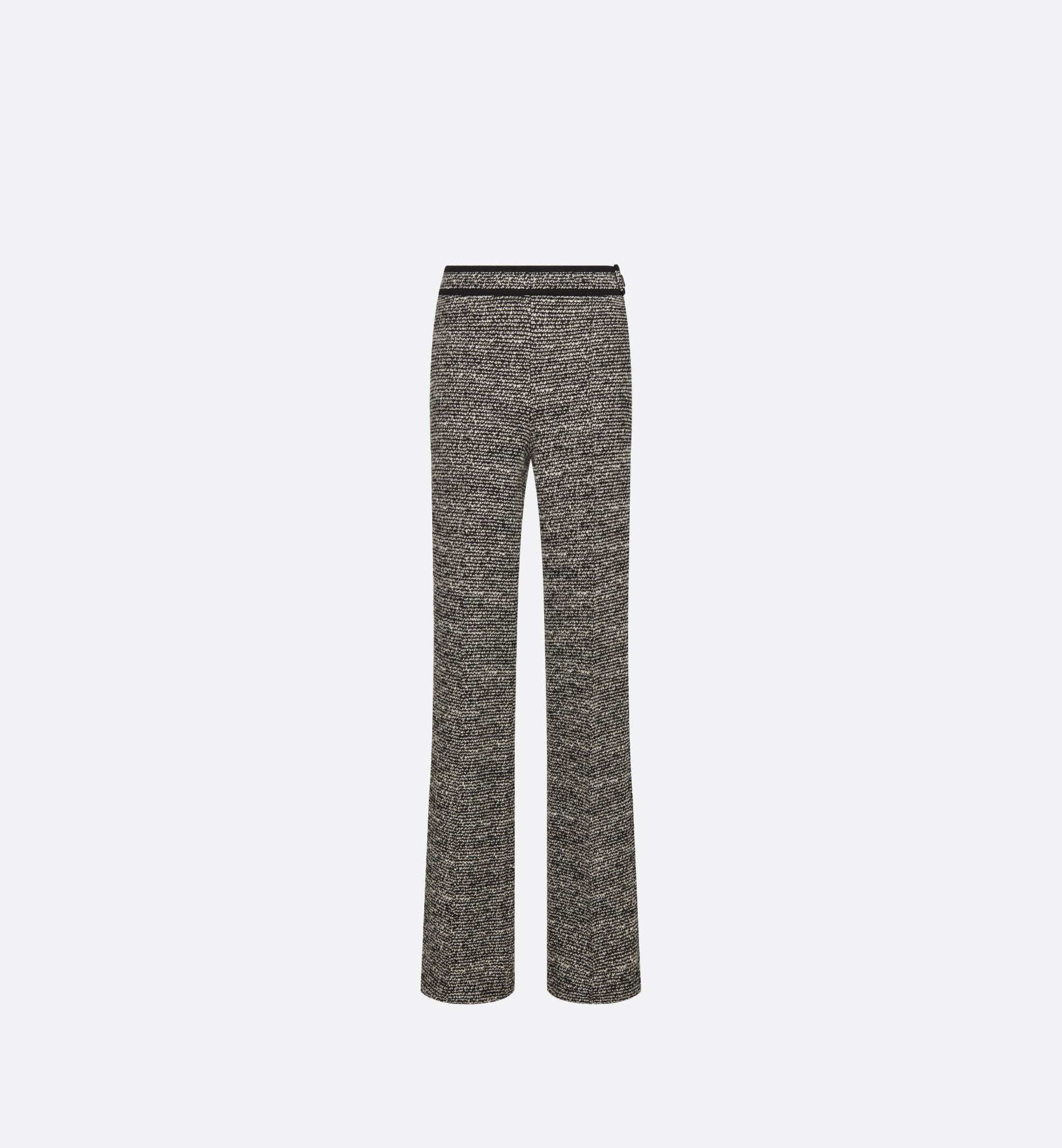 Flared Pants Black Wool-Blend Heathered Textured Knit