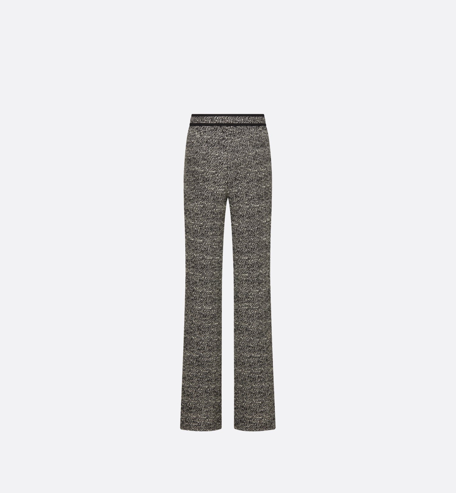 Flared Pants Black Wool-Blend Heathered Textured Knit