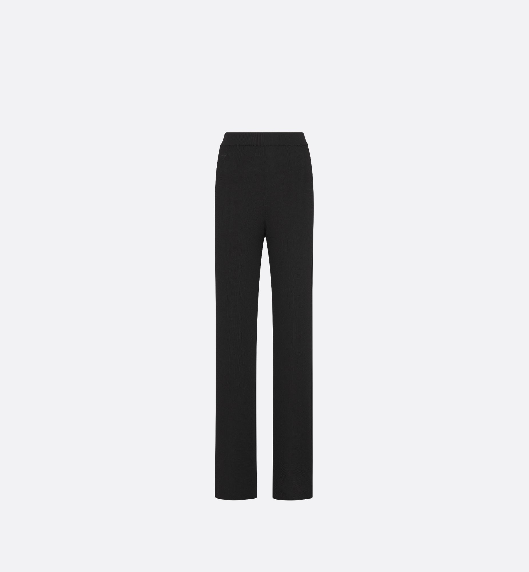 Flared Pants Black Silk Ribbed Knit