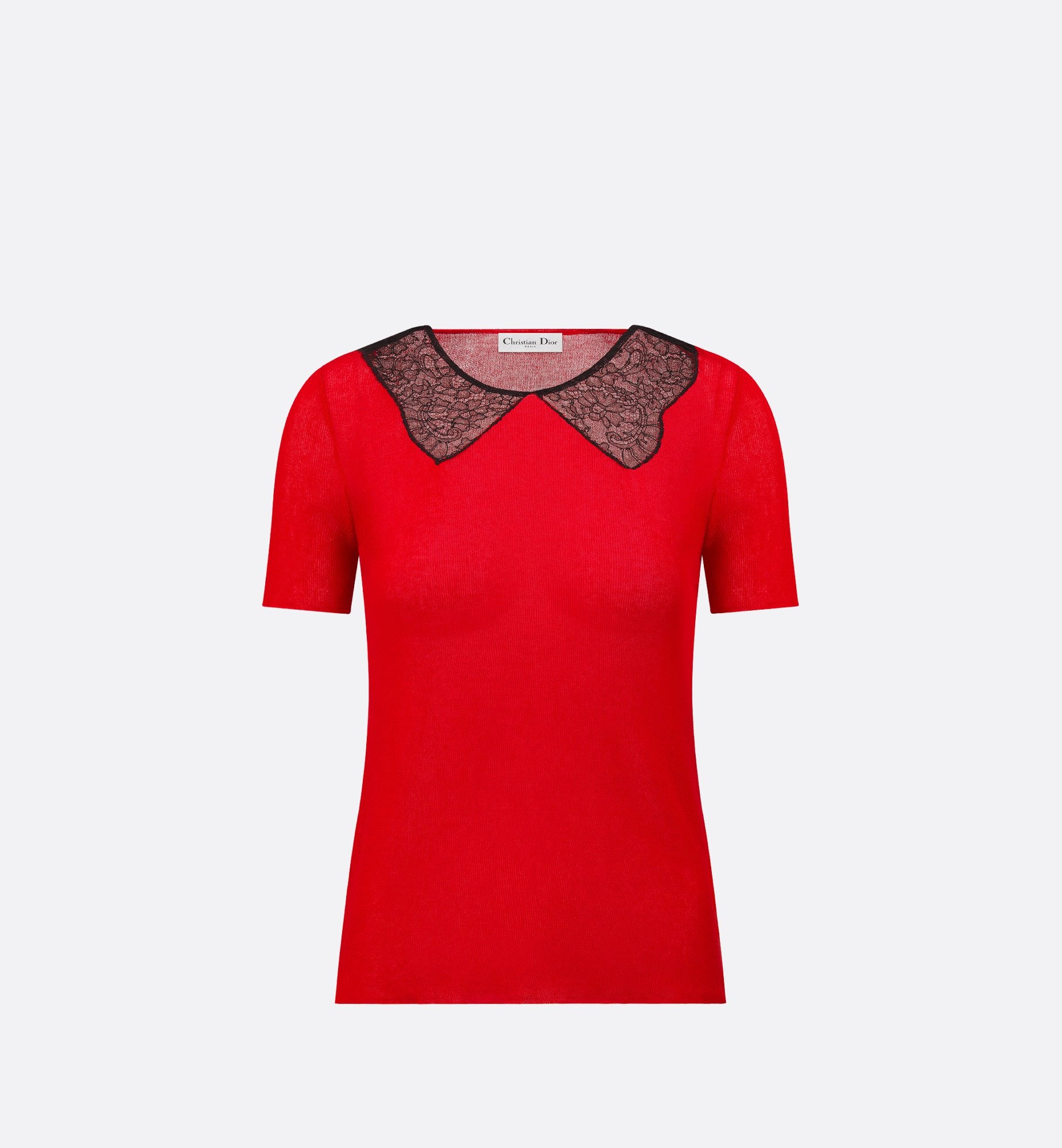 Dioramour Short-Sleeved Sweater Red Cotton-Blend Knit