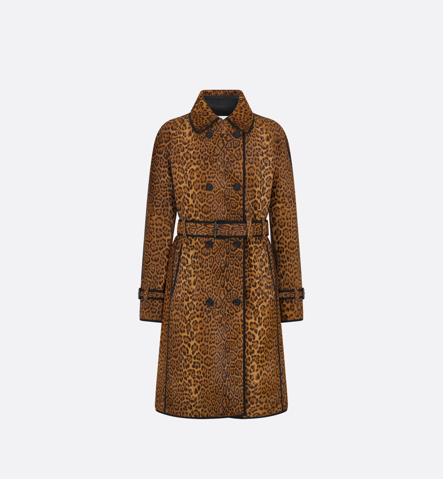 Trench Coat Camel Calfskin With Brown Leopard Motif