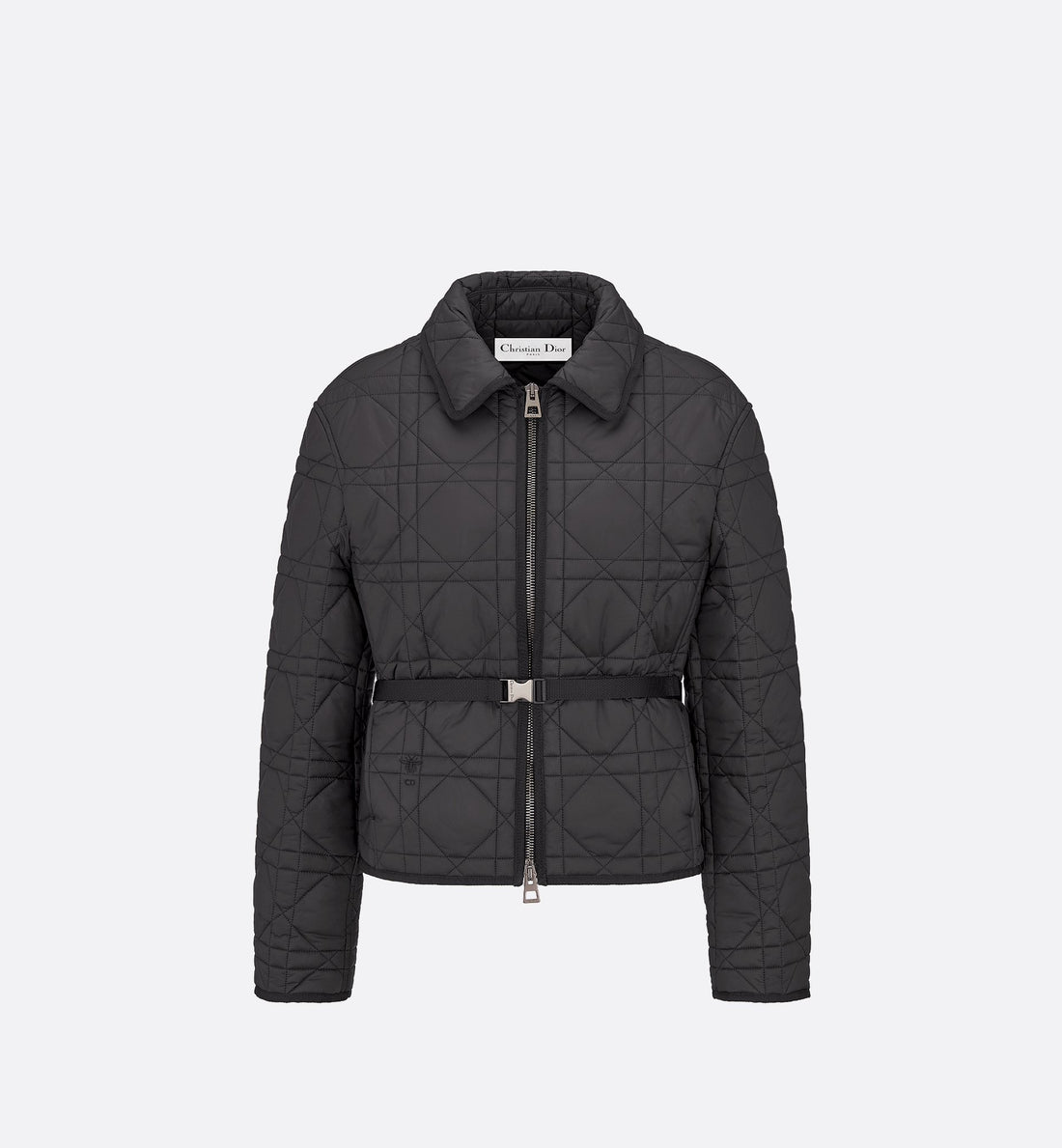 Macrocannage Belted Peacoat Black Quilted Technical Taffeta