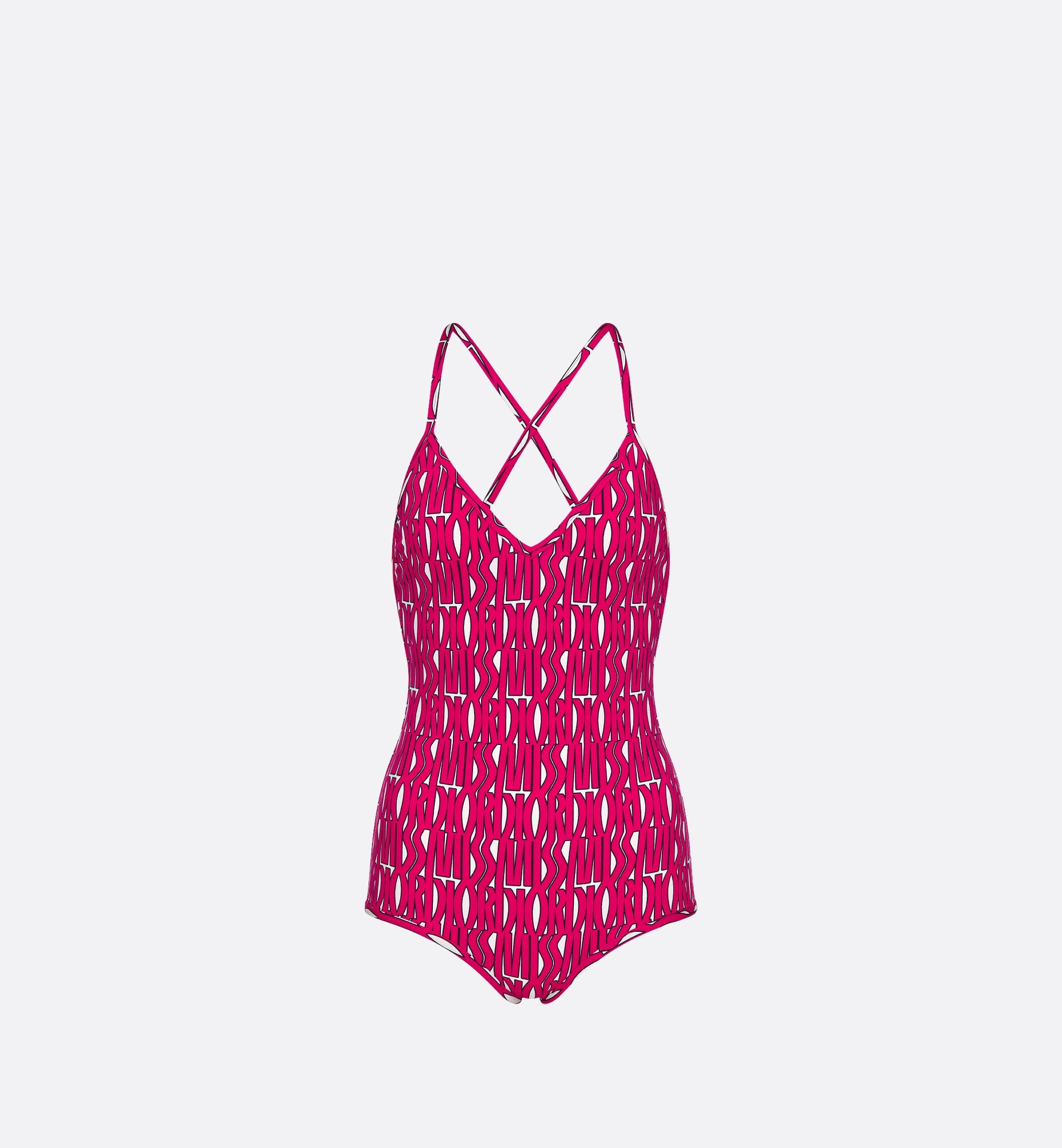 One-Piece Swimsuit White Technical Fabric With Fuchsia Miss Dior Allover Motif