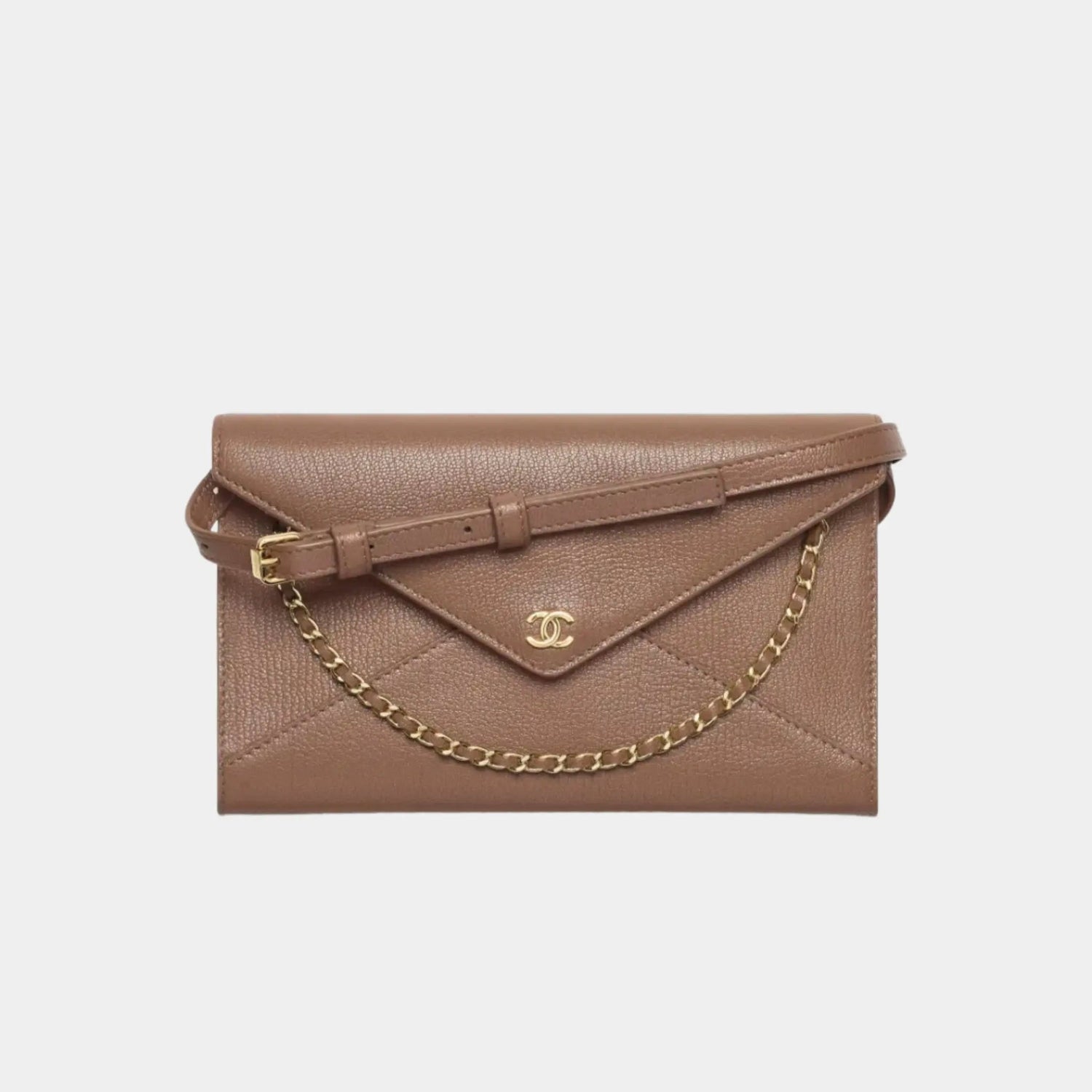 Clutch with Leather Strap in Grained Goatskin &amp; Gold Metal