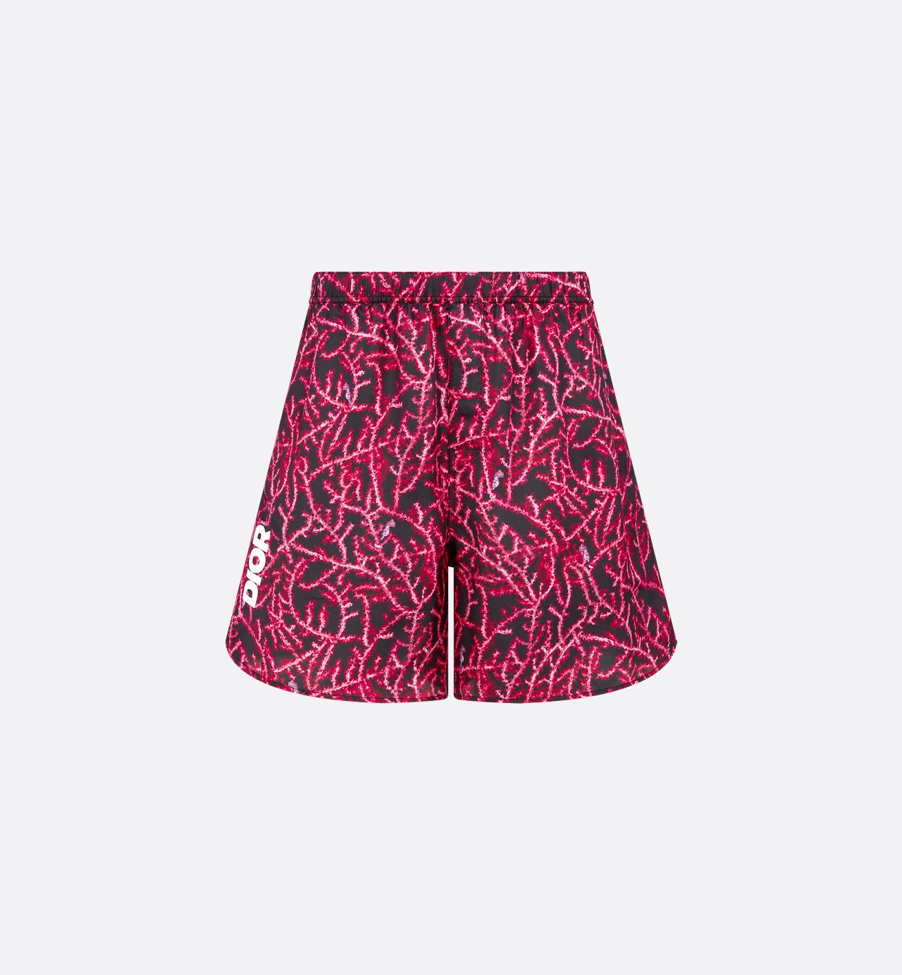 Italic Shorts Black And Red Silk Twill With Coral Motif