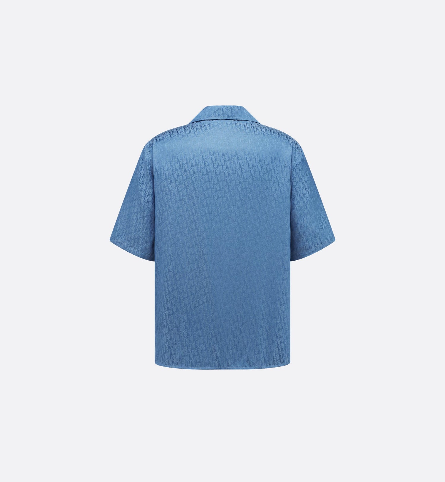 Oblique Short Sleeved Shirt Blue Silk And Cotton Jacquard