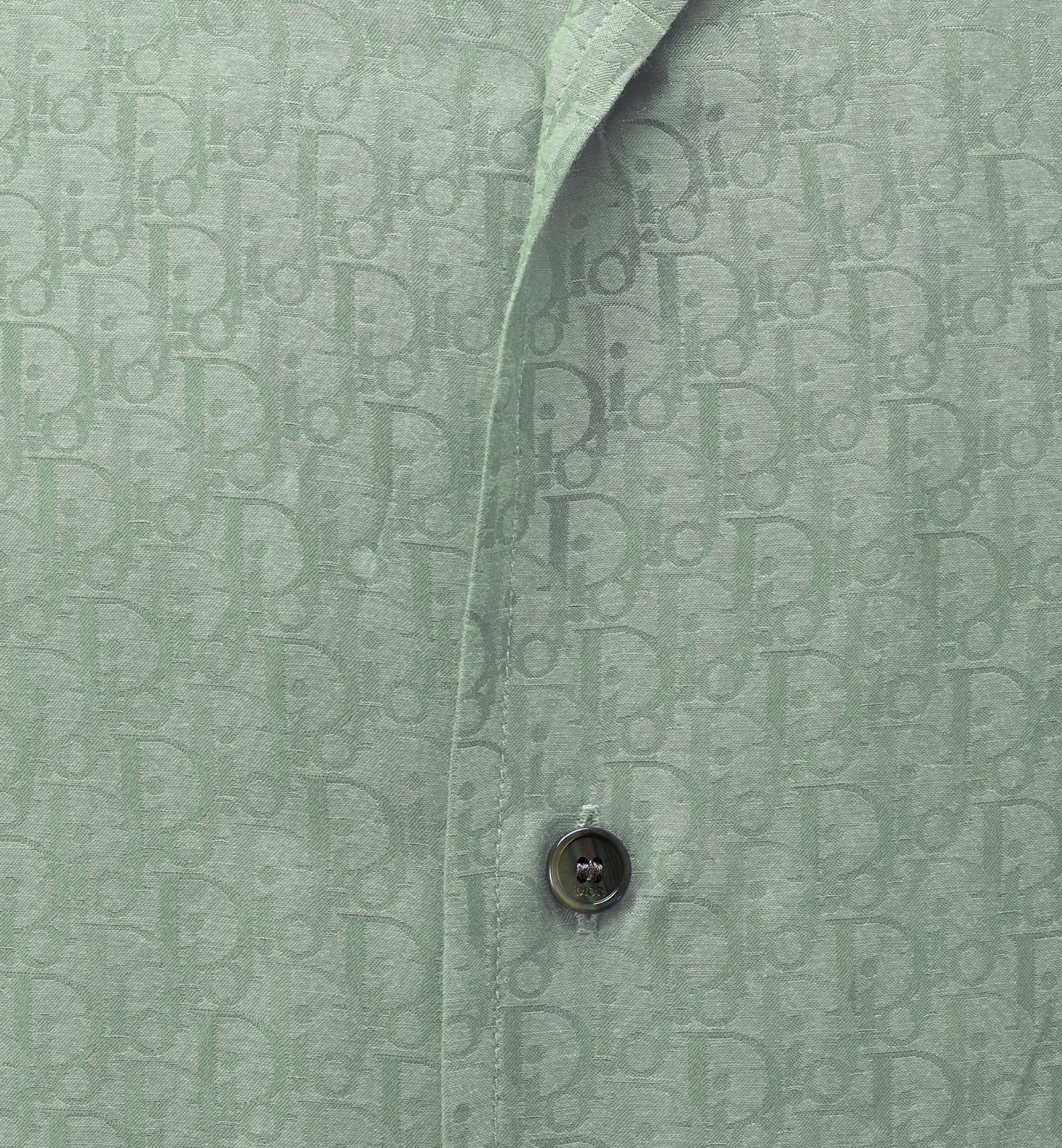 Oblique Short Sleeved Shirt Green Silk And Cotton Jacquard