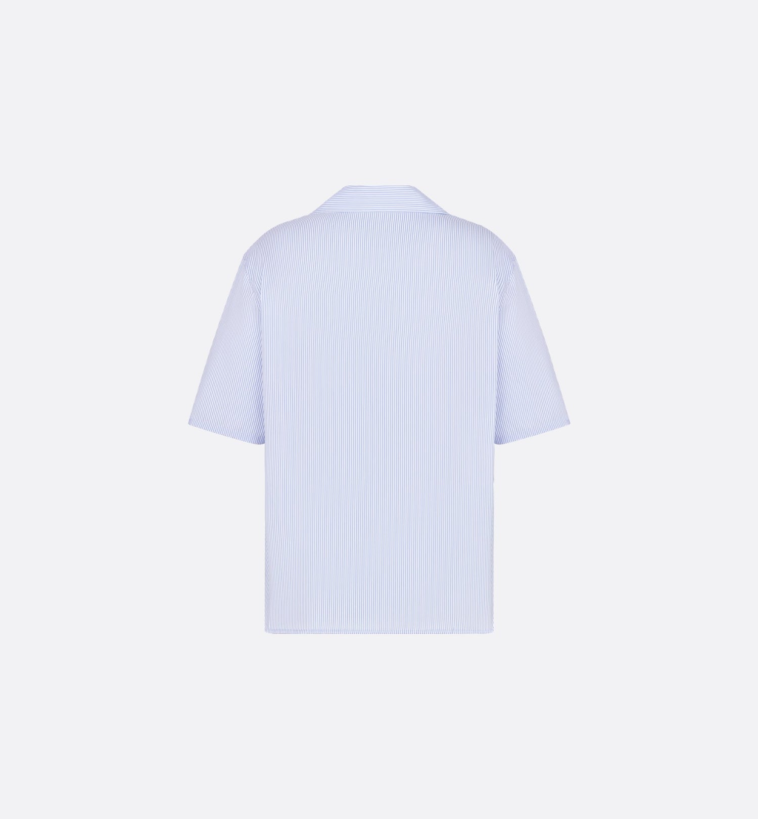 Couture Short Sleeved Shirt White Cotton And Silk Poplin With Blue Stripes