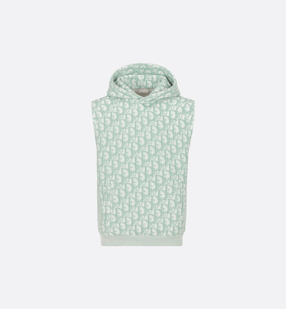 Oblique Sleeveless Hooded Sweatshirt Green And White Terry Cotton Jersey