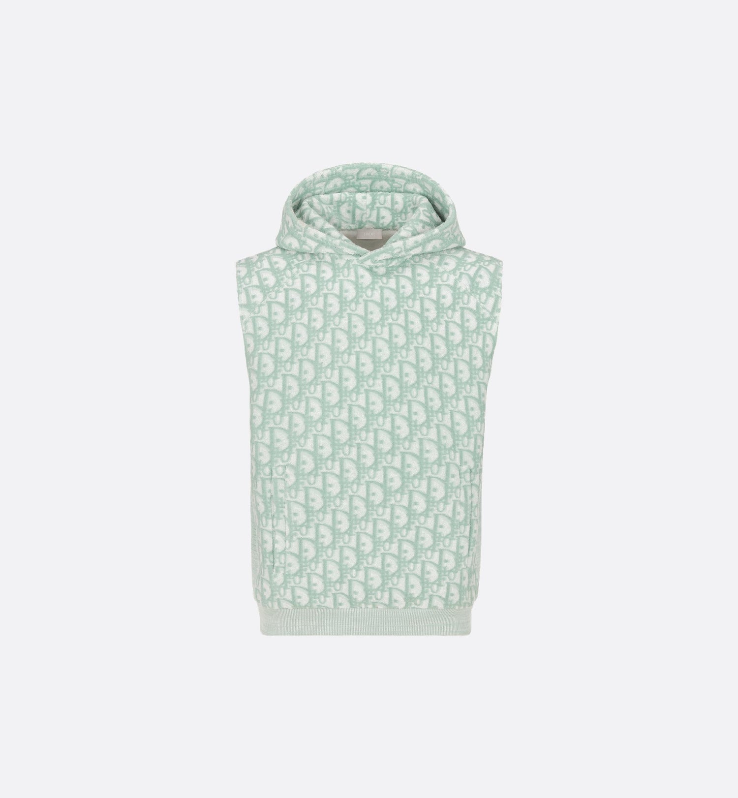 Oblique Sleeveless Hooded Sweatshirt Green And White Terry Cotton Jersey