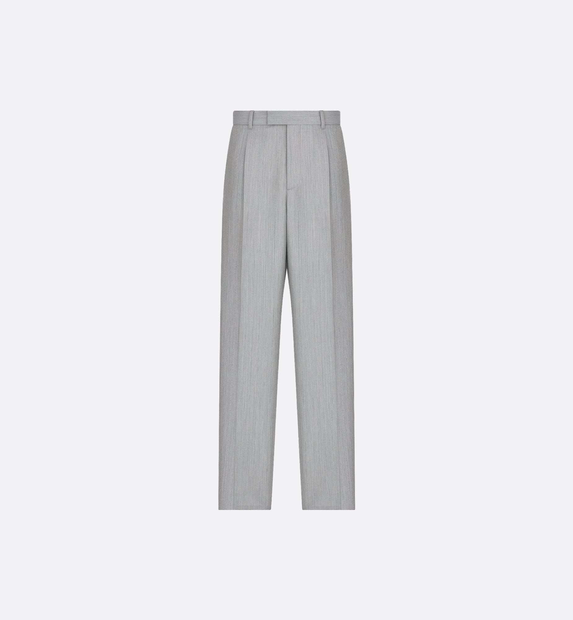 Tailored Loose-Fit Pants Gray Wool And Mohair With Stripes