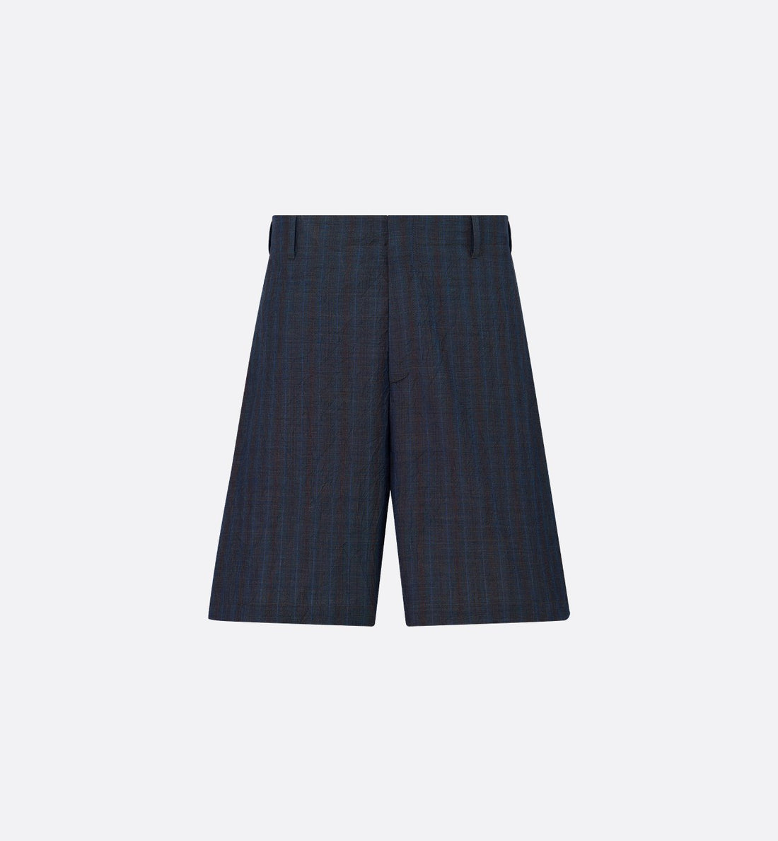 Regular-Fit Tailored Bermuda Shorts Blue Crinkled Virgin Wool With Stripes