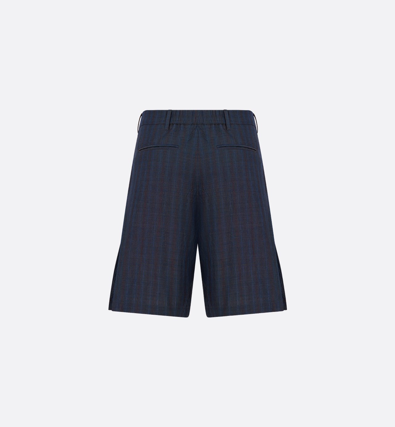 Regular-Fit Tailored Bermuda Shorts Blue Crinkled Virgin Wool With Stripes