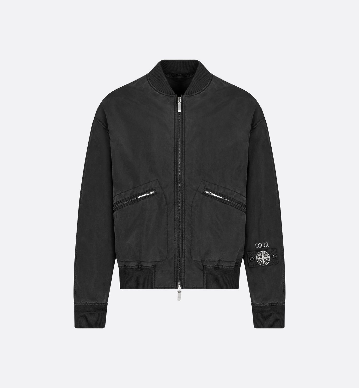 Dior And Stone Island Bomber Jacket Black Habotai Silk Blend