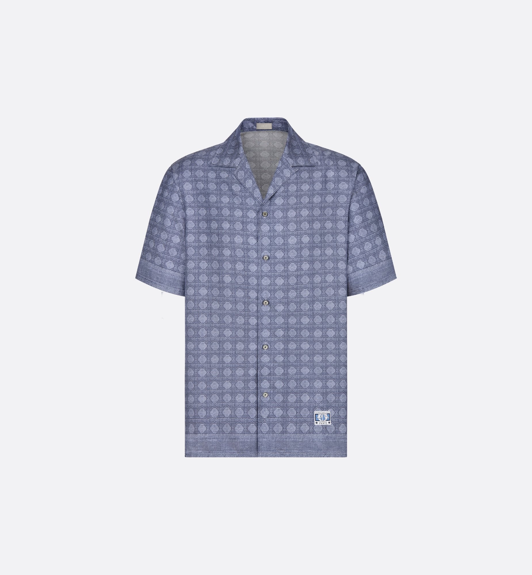 Cannage Short-Sleeved Shirt Blue Silk Twill